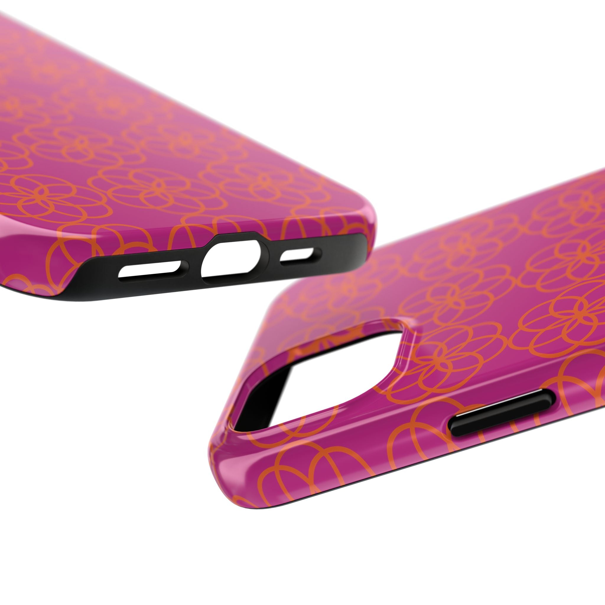 Floral Geometric Tough Phone Case — Pink & Orange Patterned Protective Cover