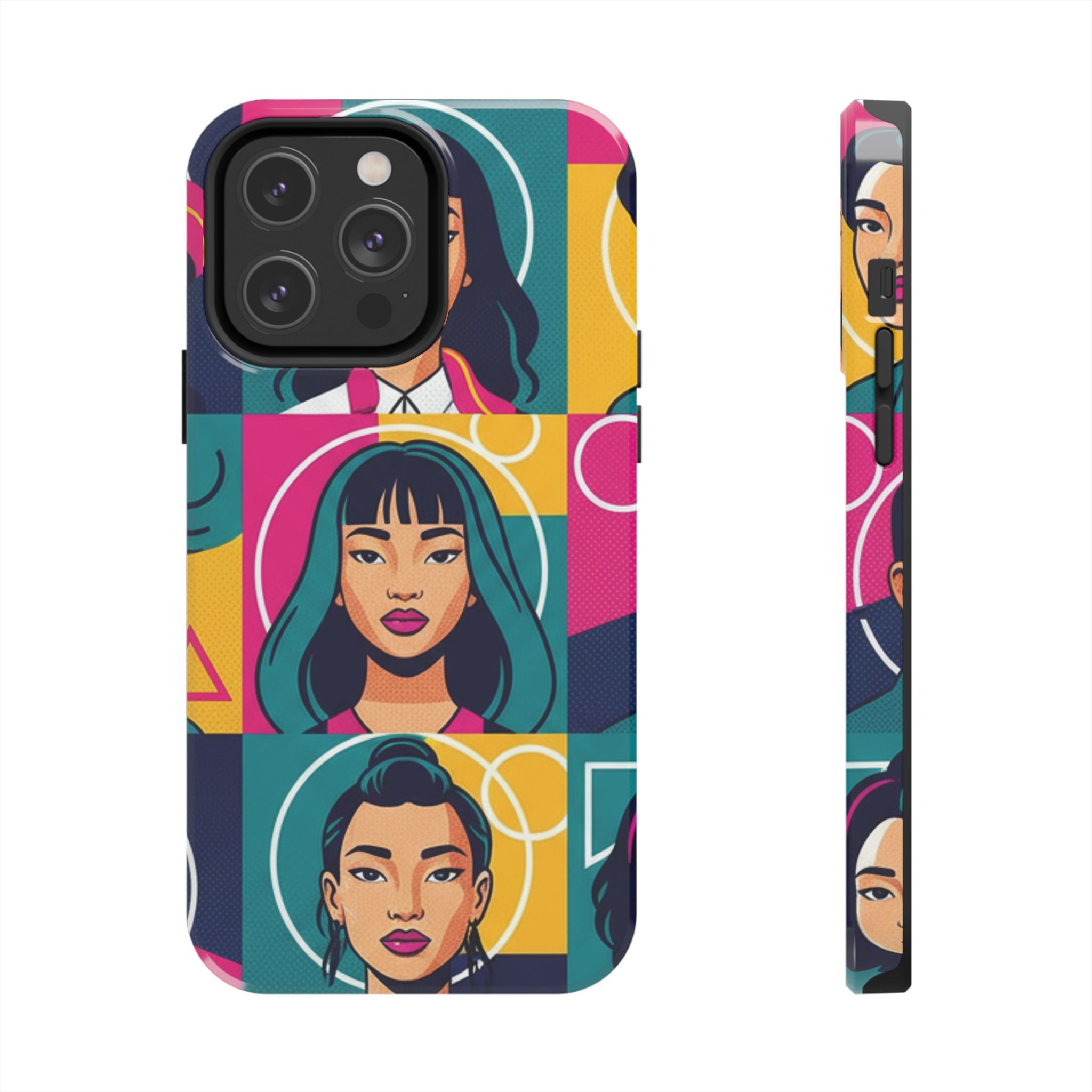 Bold Pop Art Faces Tough Phone Case — Colorful Retro Portrait Protective Cover