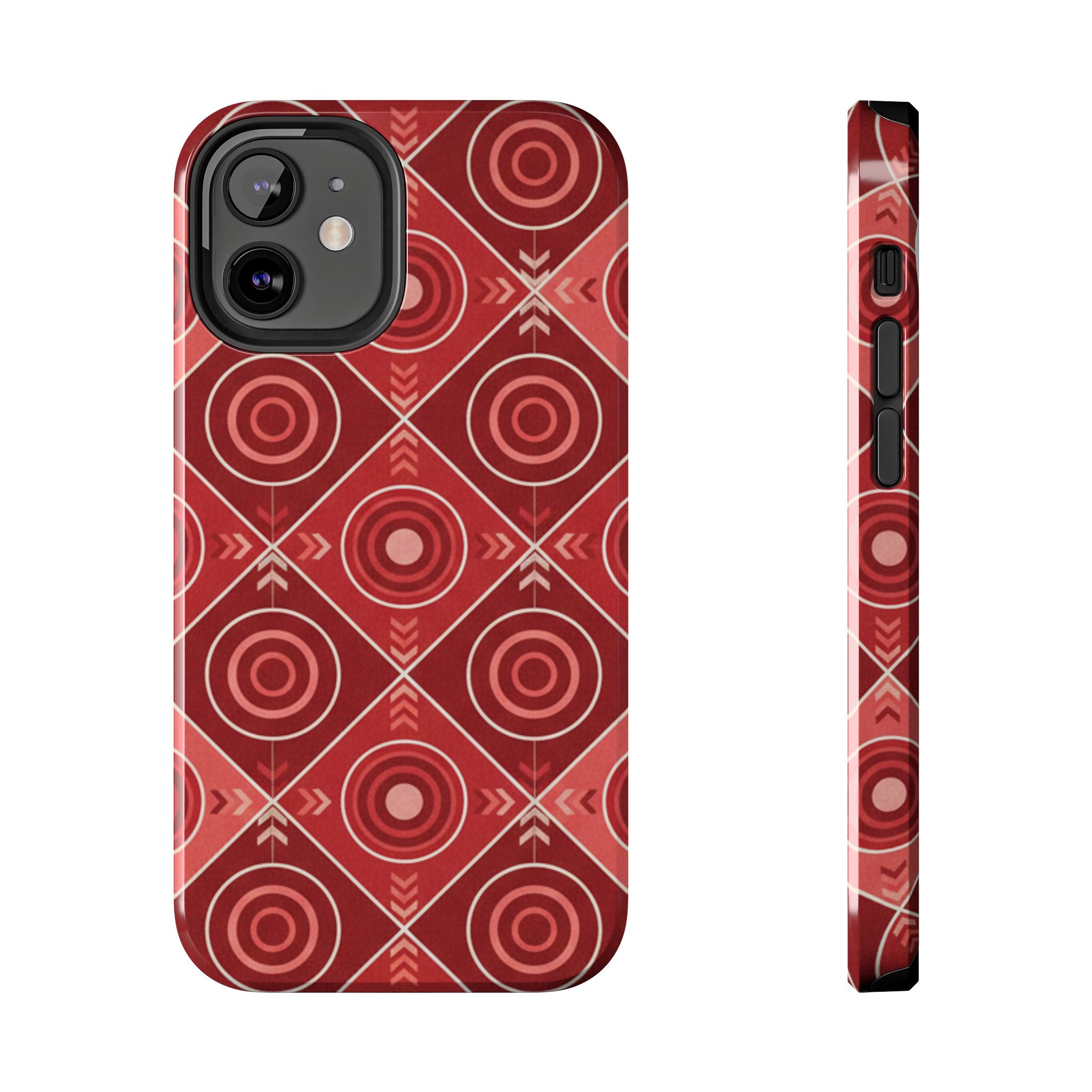 Red Geometric Target Pattern Tough Phone Case — Protective Abstract Retro Design