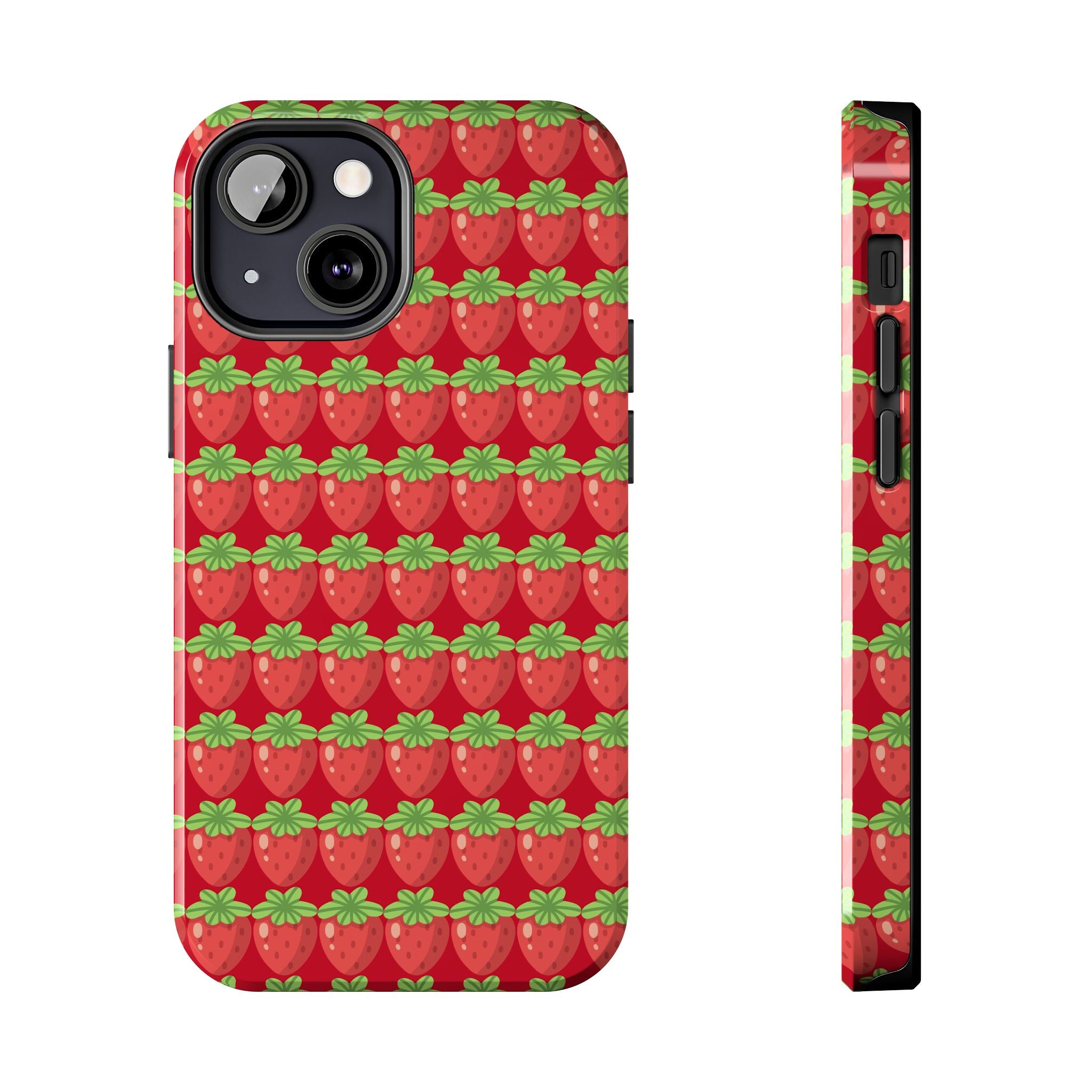 Strawberry Pattern Tough Phone Case — Cute Red Fruit Protective Cover