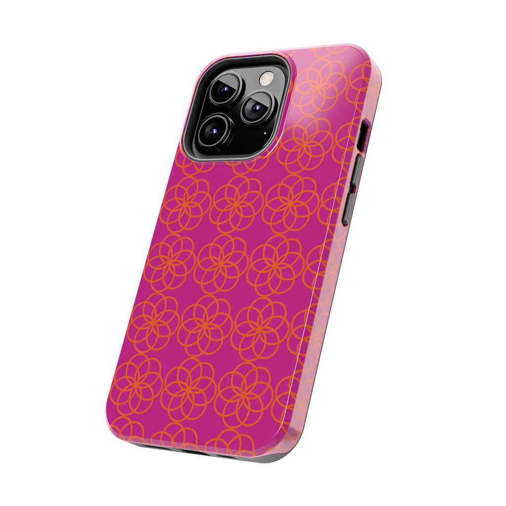 Floral Geometric Tough Phone Case — Pink & Orange Patterned Protective Cover