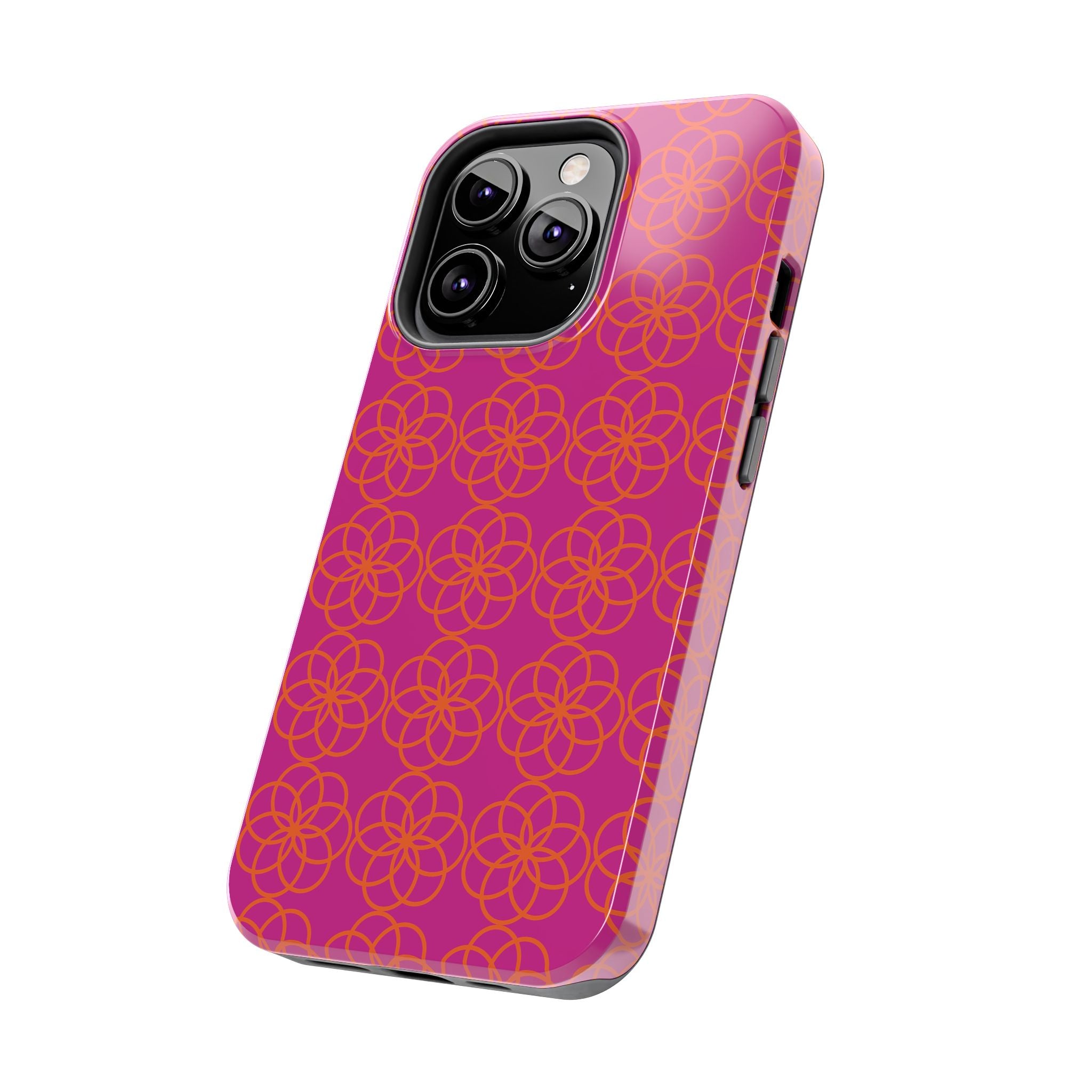 Floral Geometric Tough Phone Case — Pink & Orange Patterned Protective Cover