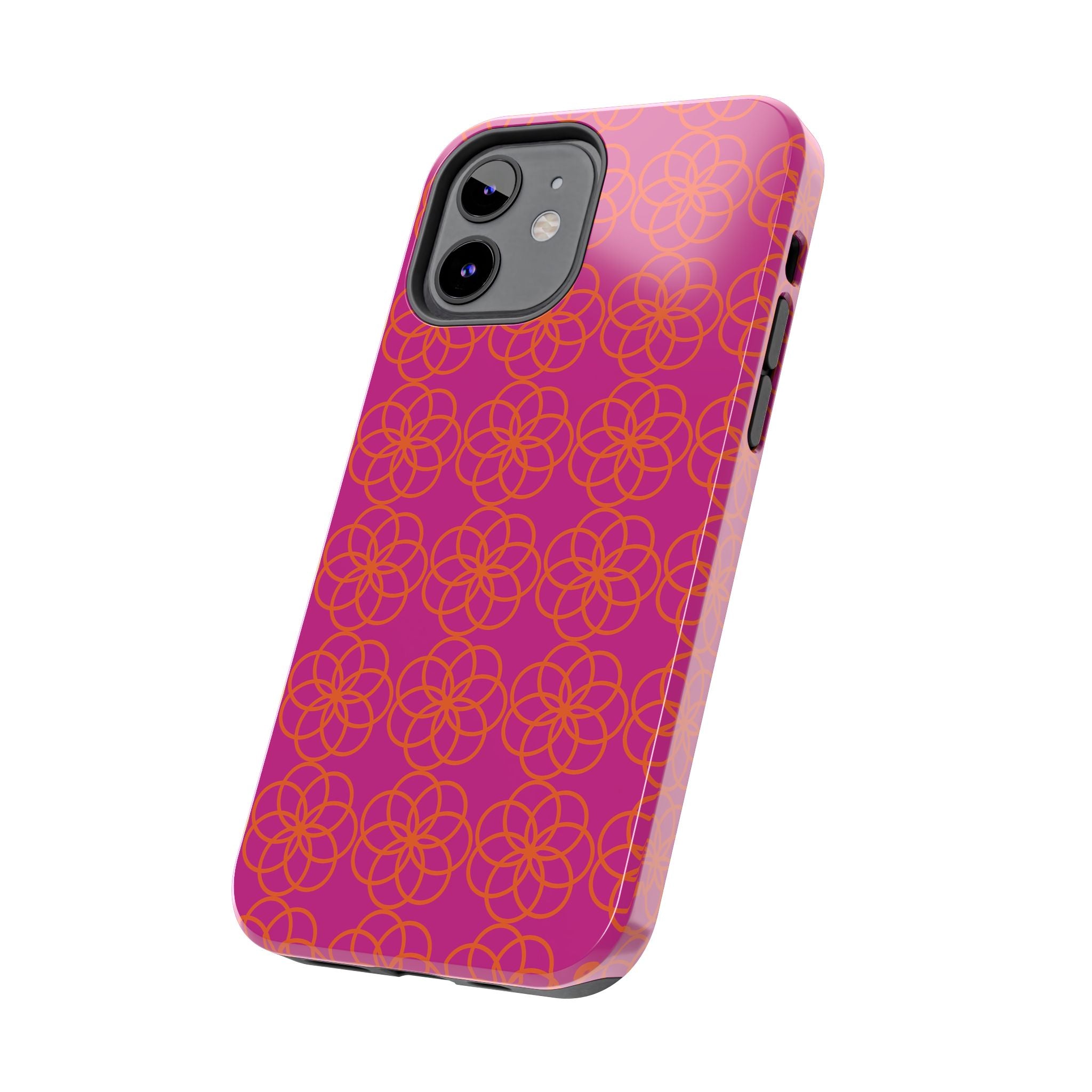 Floral Geometric Tough Phone Case — Pink & Orange Patterned Protective Cover