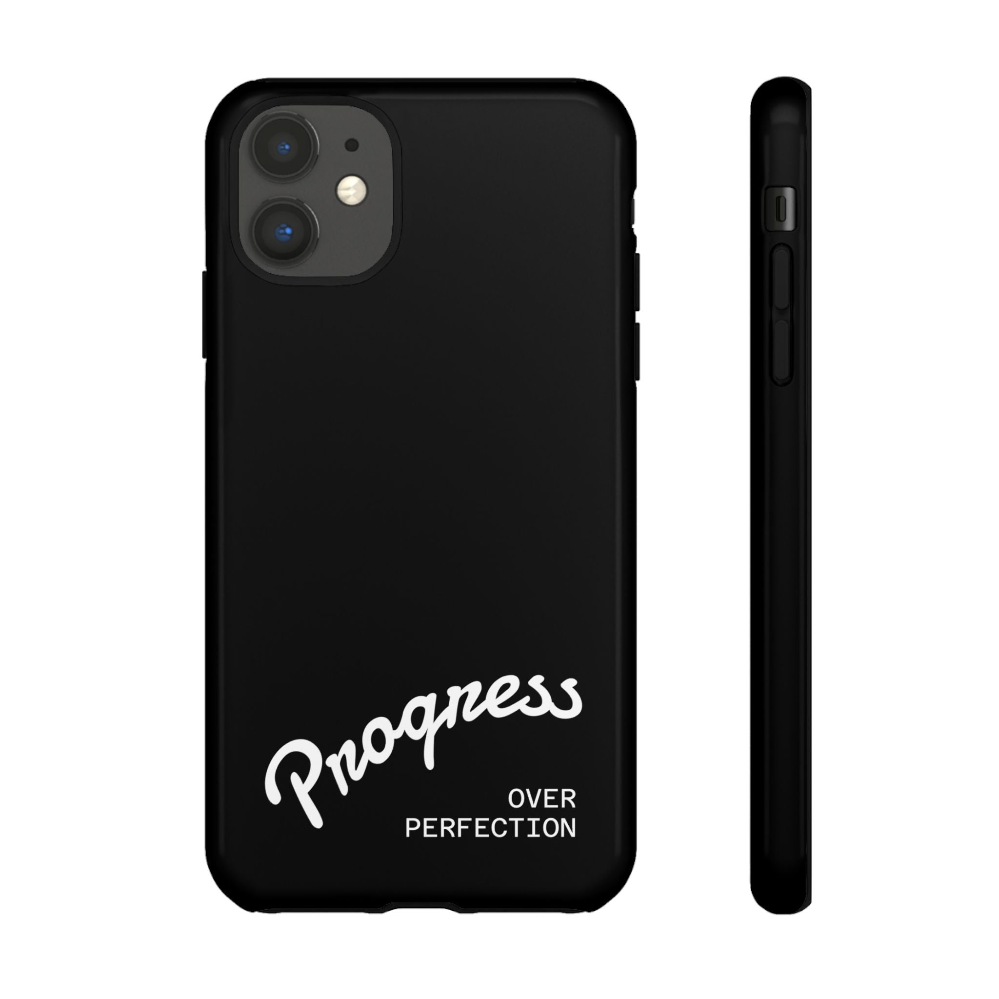 Phone Case - "Progress Over Perfection" Glossy Black Protective Cover