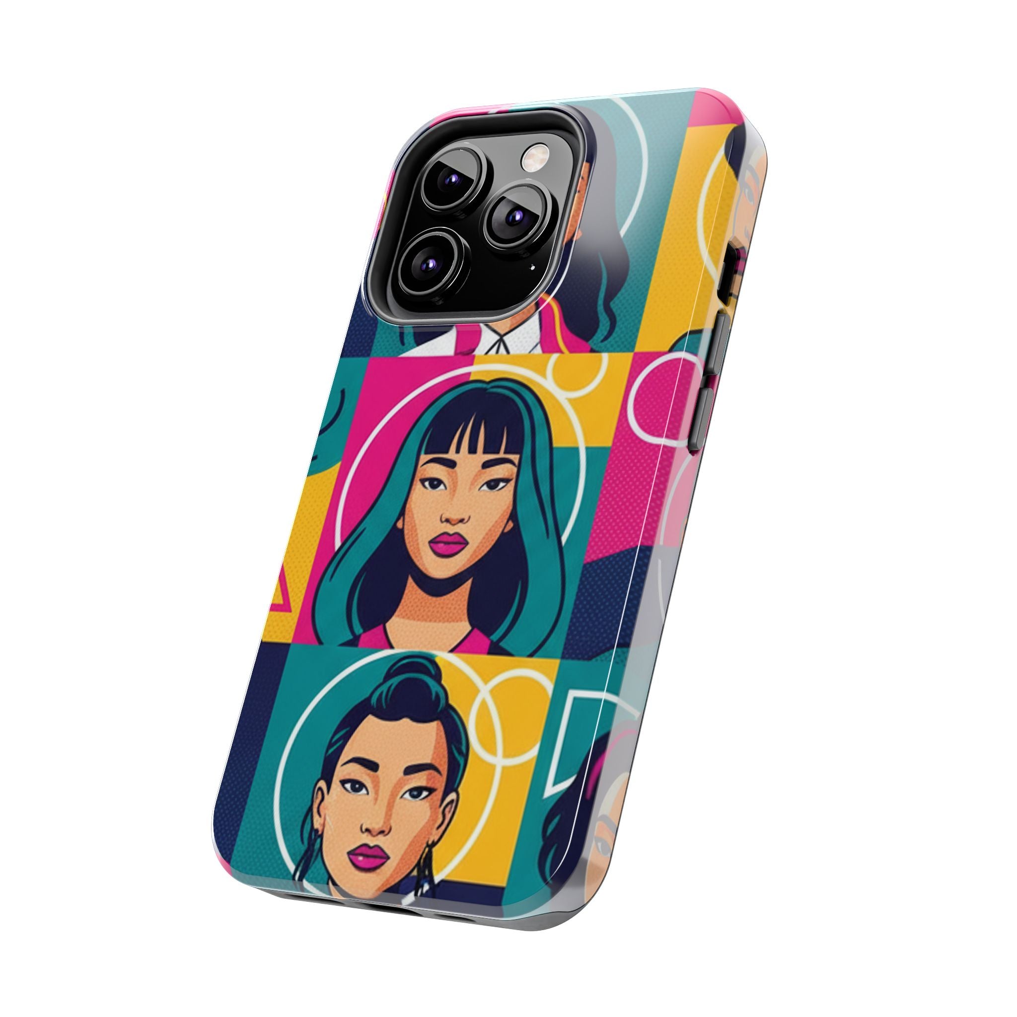 Bold Pop Art Faces Tough Phone Case — Colorful Retro Portrait Protective Cover