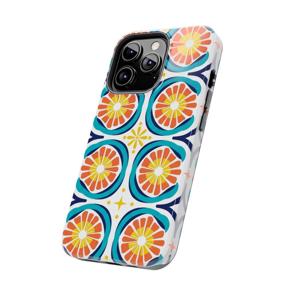 Citrus Tile Tough Phone Case — Colorful Retro Orange Slice Pattern