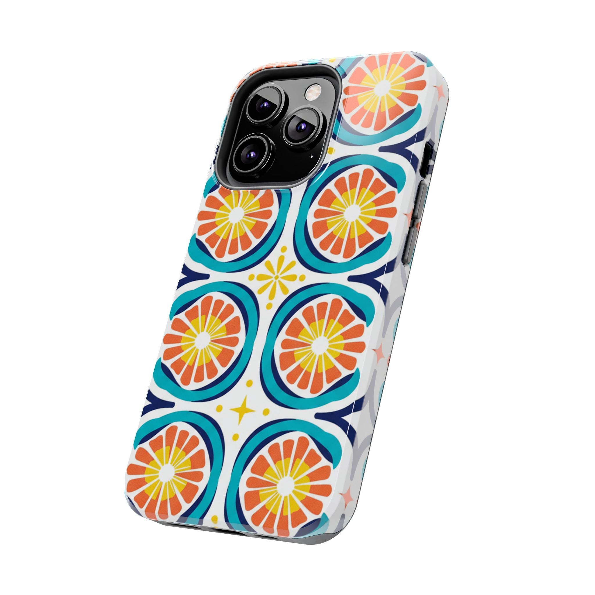 Citrus Tile Tough Phone Case — Colorful Retro Orange Slice Pattern