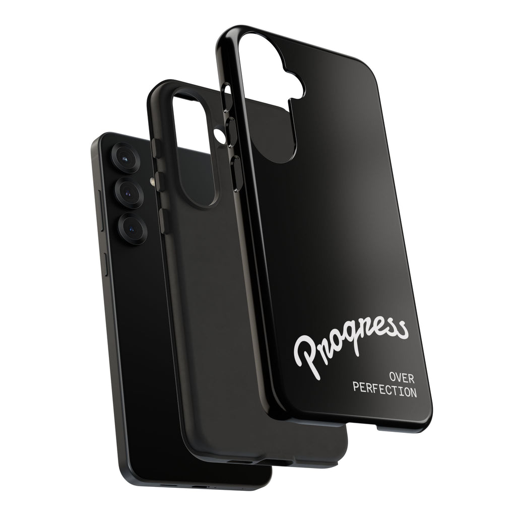 Phone Case - "Progress Over Perfection" Glossy Black Protective Cover