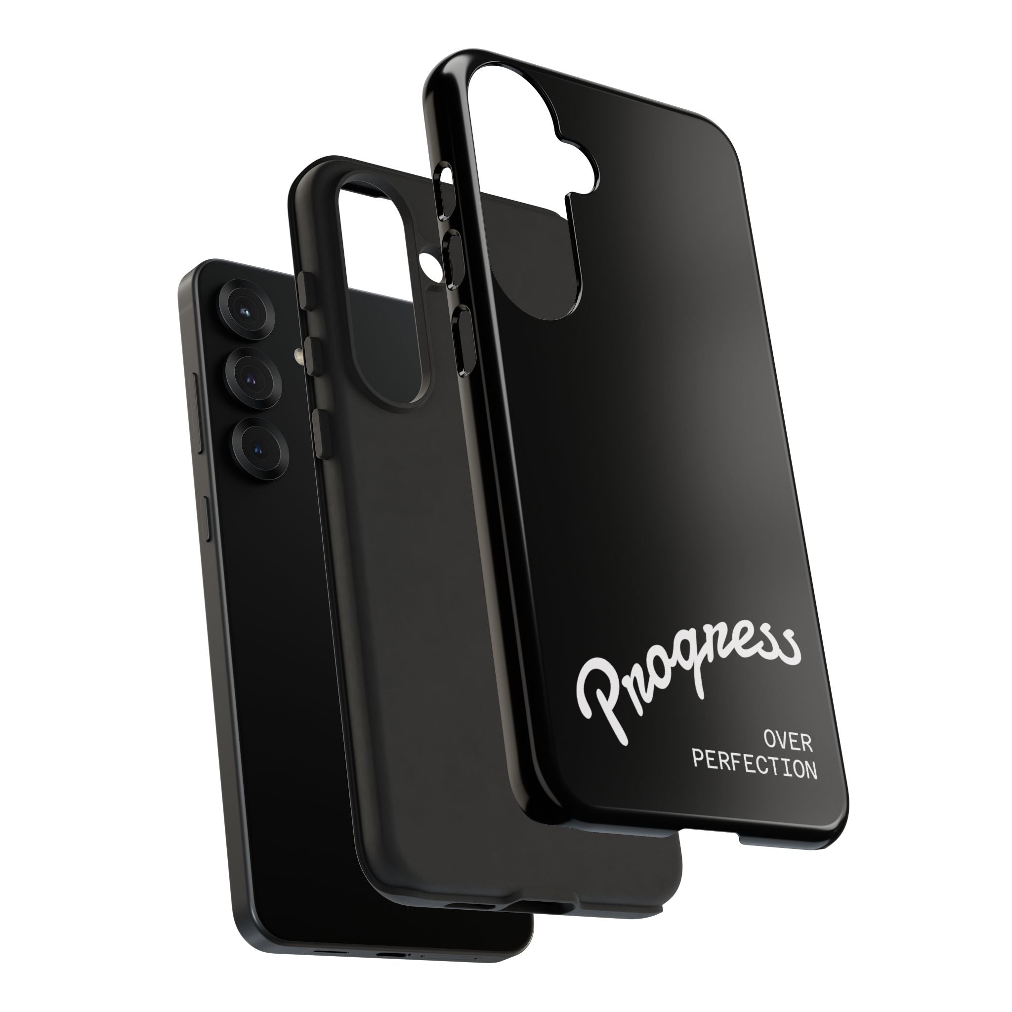 Phone Case - "Progress Over Perfection" Glossy Black Protective Cover