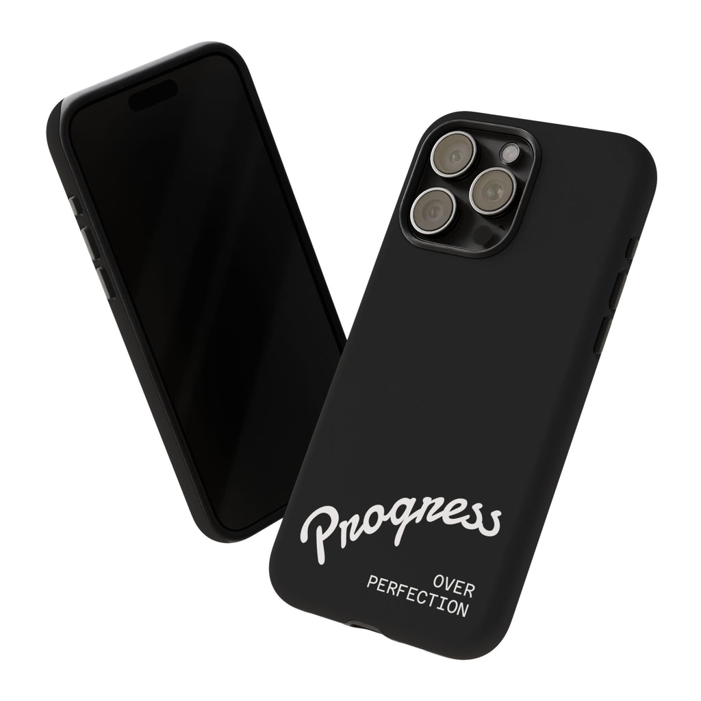 Phone Case - "Progress Over Perfection" Glossy Black Protective Cover