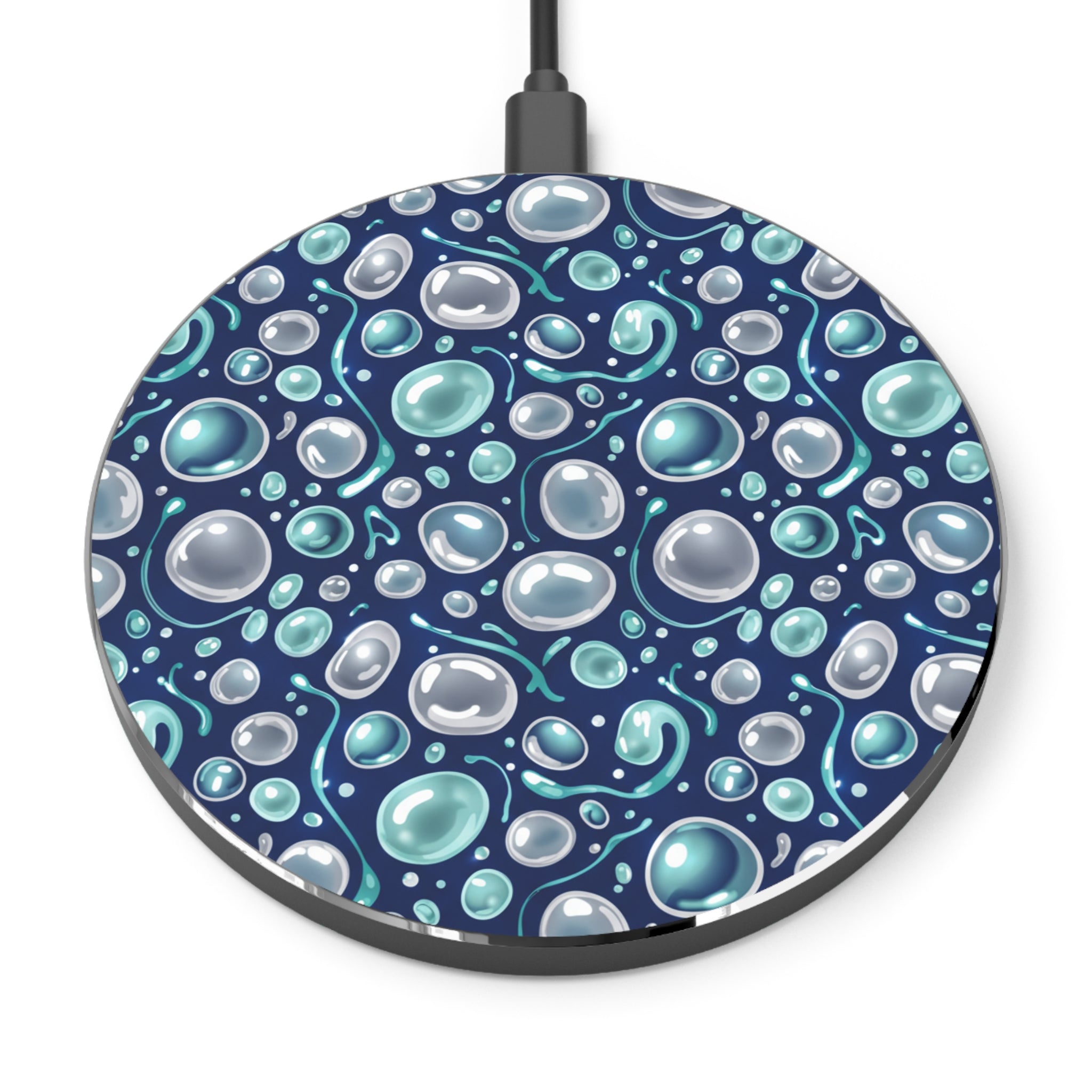 Wireless Charger — Blue Bubbles Pattern Fast Charging Pad