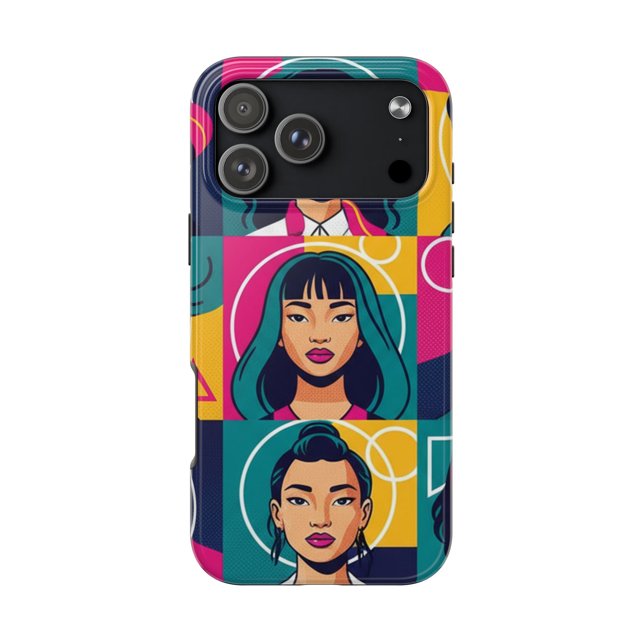 Bold Pop Art Faces Tough Phone Case — Colorful Retro Portrait Protective Cover
