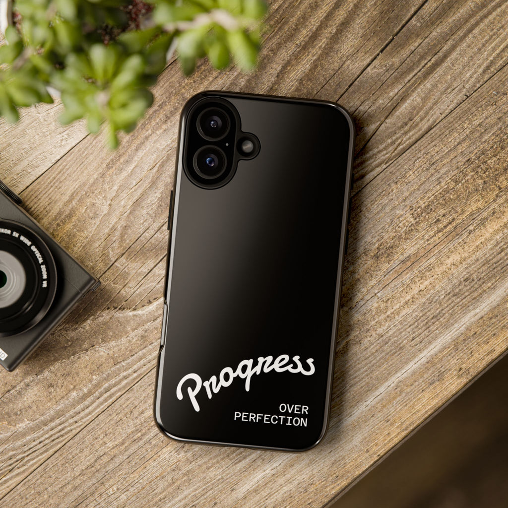 Phone Case - "Progress Over Perfection" Glossy Black Protective Cover