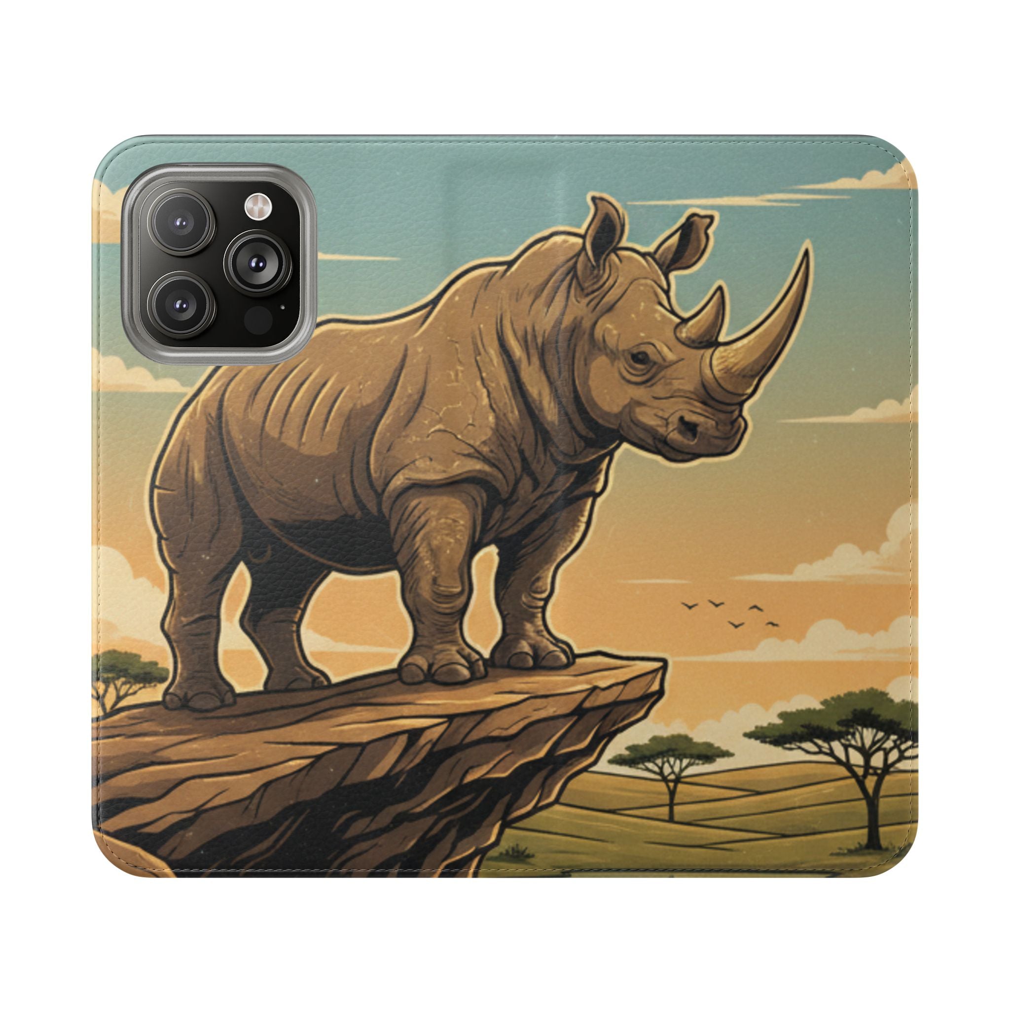 Rhino Sunset Flip Phone Case – Safari Wildlife Wallet Case