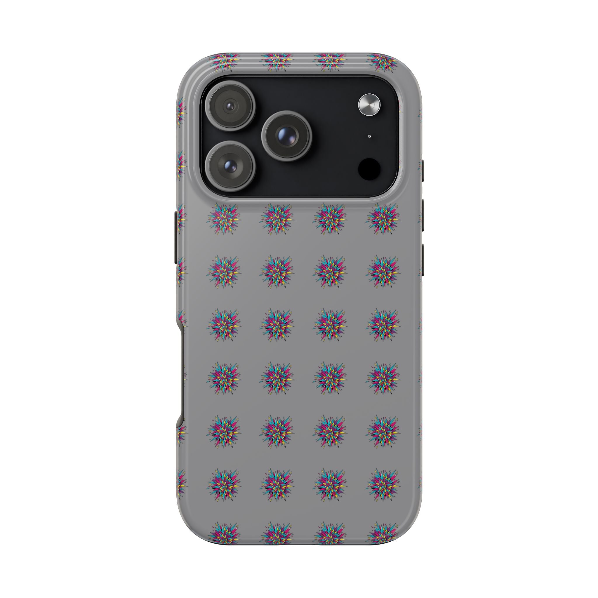 Tough Phone Case — Abstract Floral Burst Pattern on Gray (Protective Slim Fit)