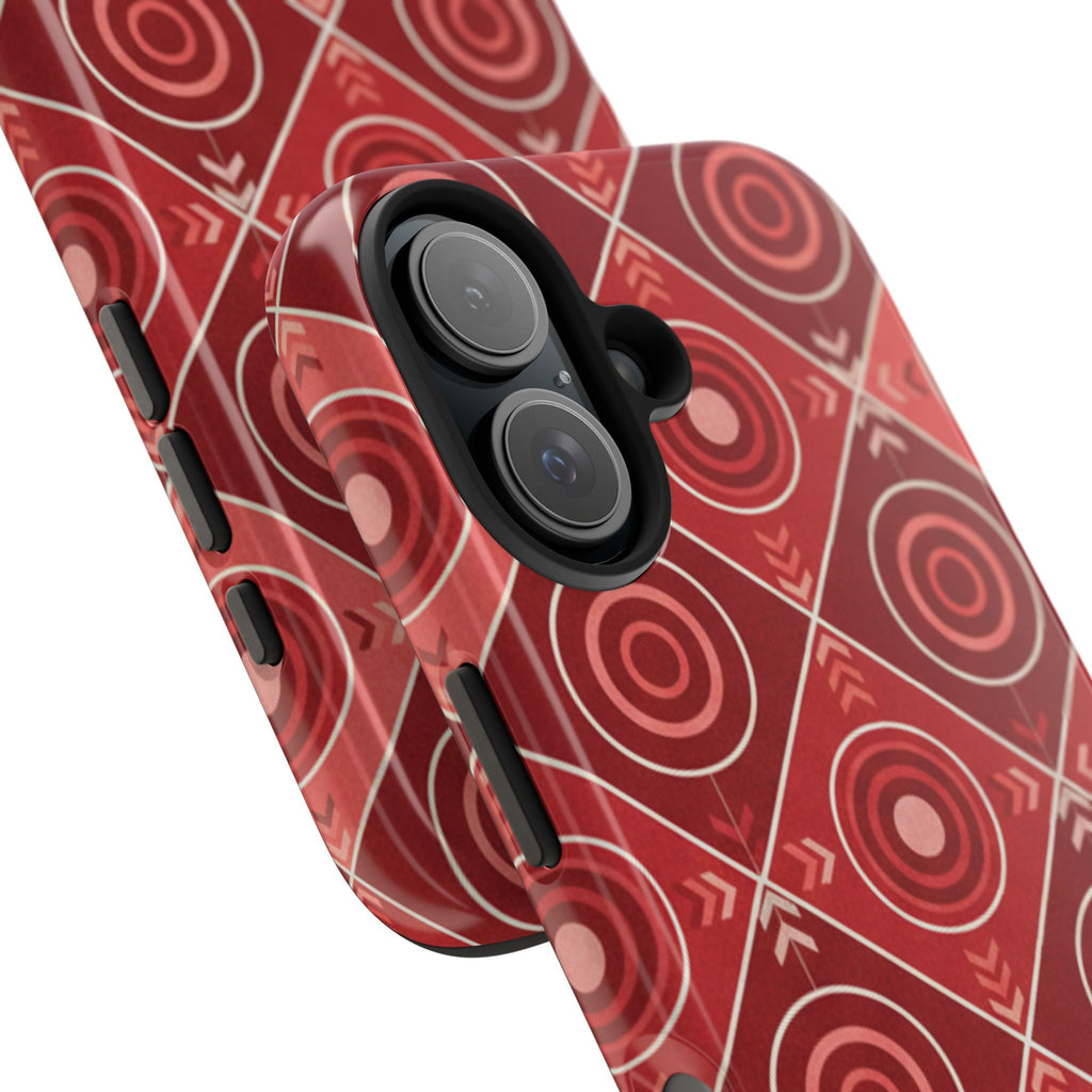 Red Geometric Target Pattern Tough Phone Case — Protective Abstract Retro Design