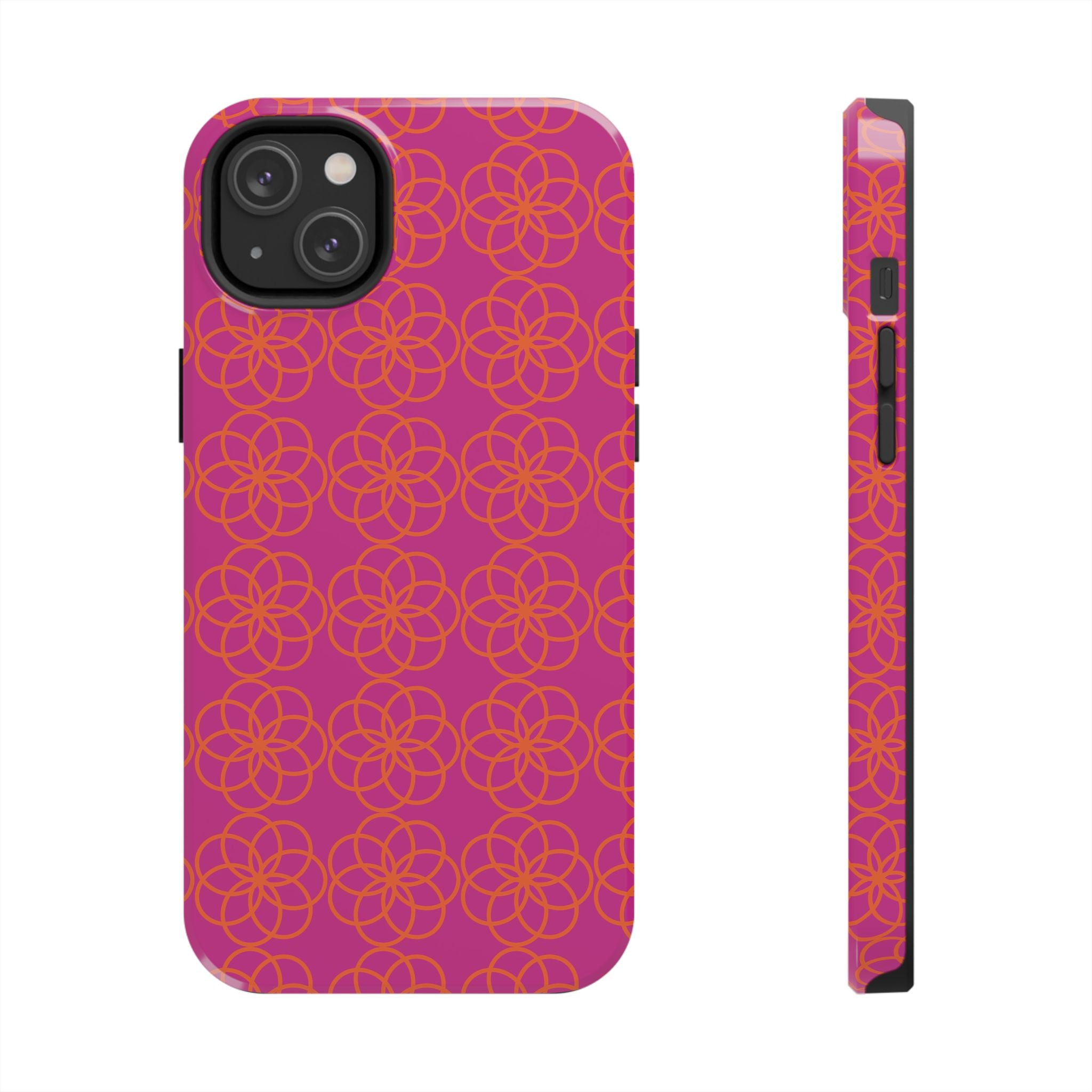 Floral Geometric Tough Phone Case — Pink & Orange Patterned Protective Cover