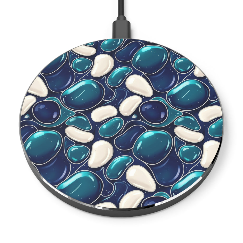 Pebble Pattern Wireless Charger — Blue Stone Qi Charging Pad