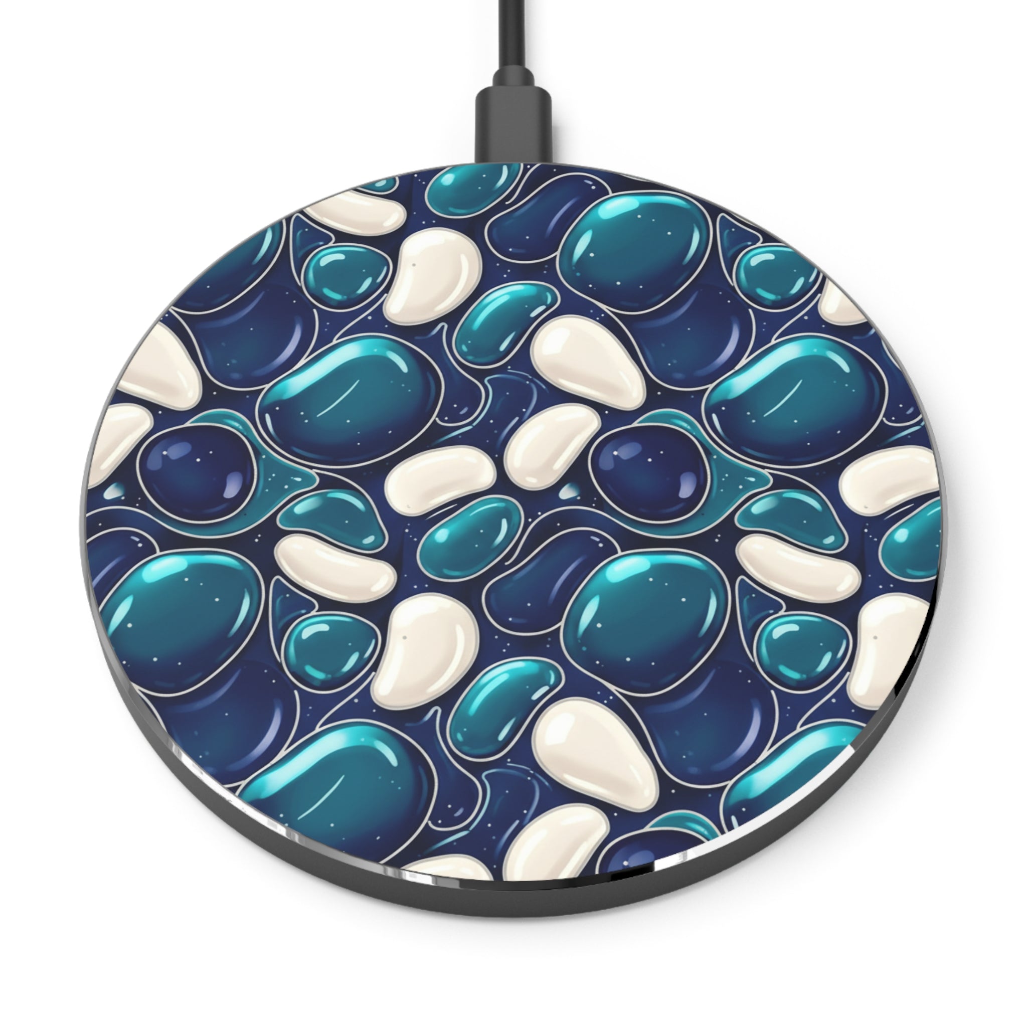 Pebble Pattern Wireless Charger — Blue Stone Qi Charging Pad