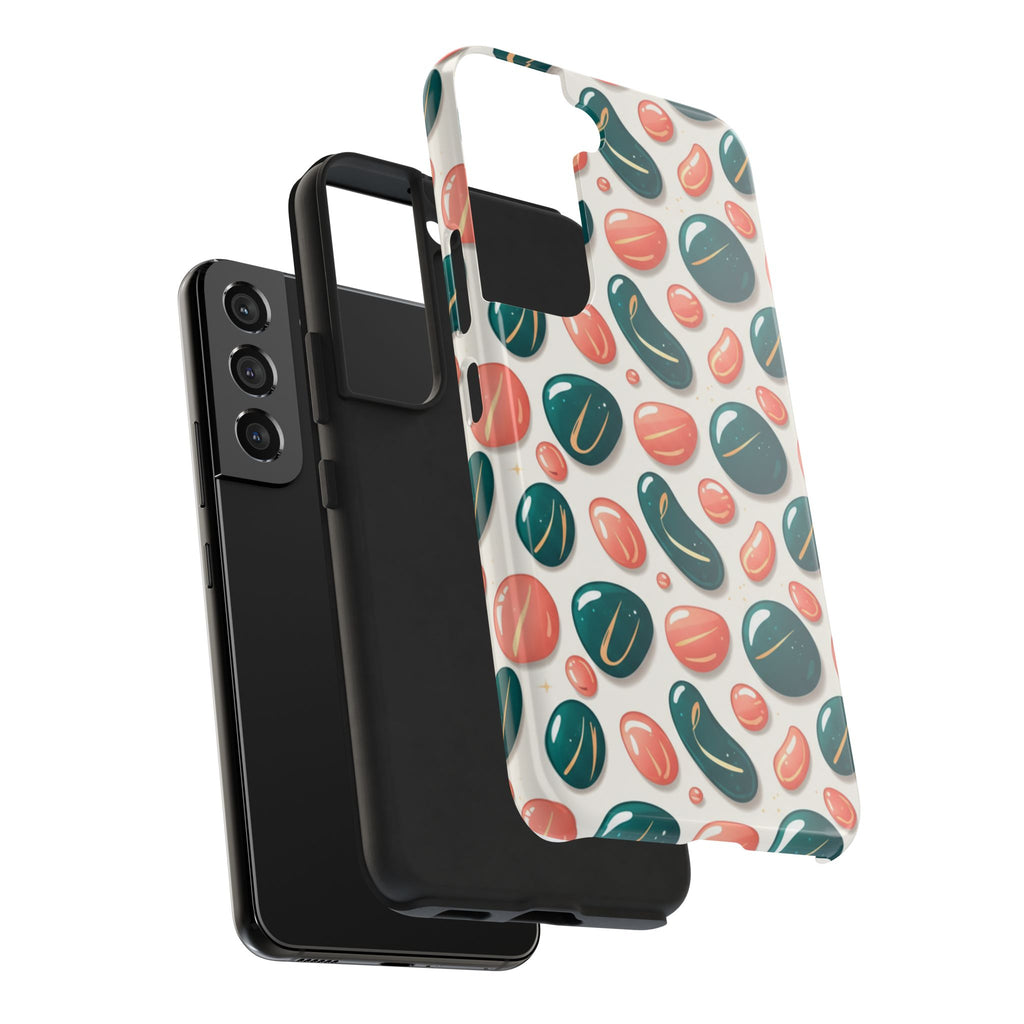 Abstract Pebble Pattern Tough Phone Case — Coral & Teal Protective Cover