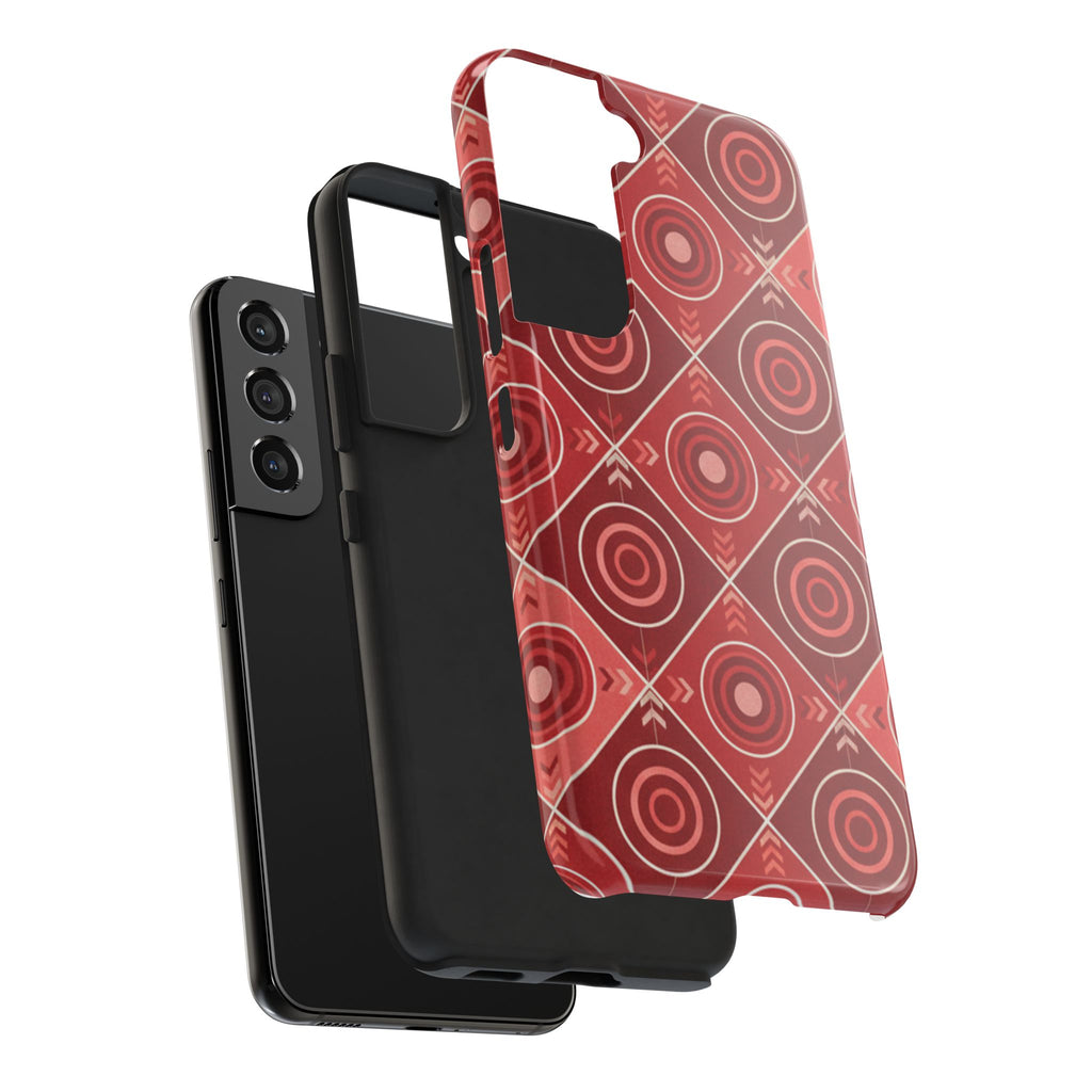 Red Geometric Target Pattern Tough Phone Case — Protective Abstract Retro Design