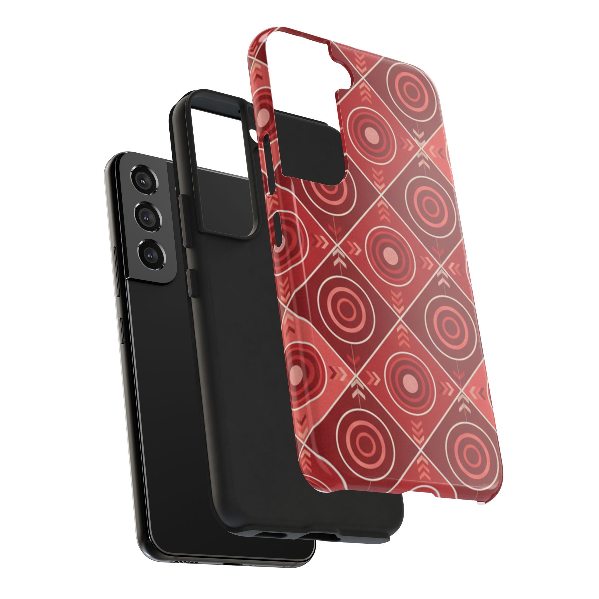Red Geometric Target Pattern Tough Phone Case — Protective Abstract Retro Design