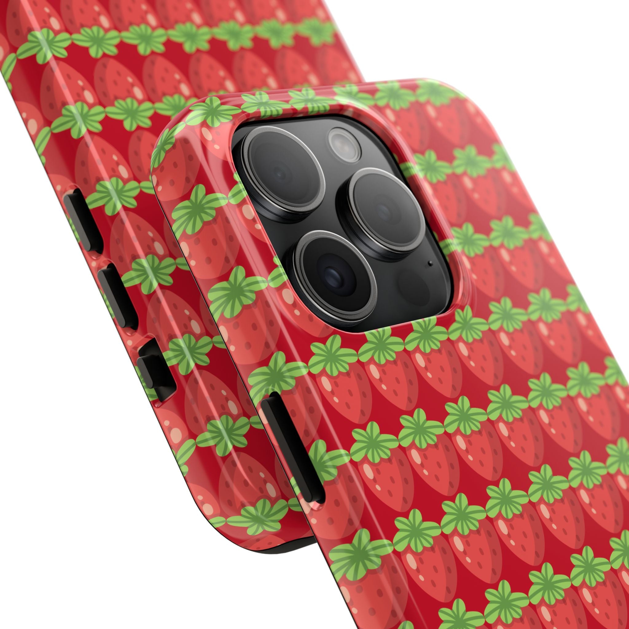 Strawberry Pattern Tough Phone Case — Cute Red Fruit Protective Cover