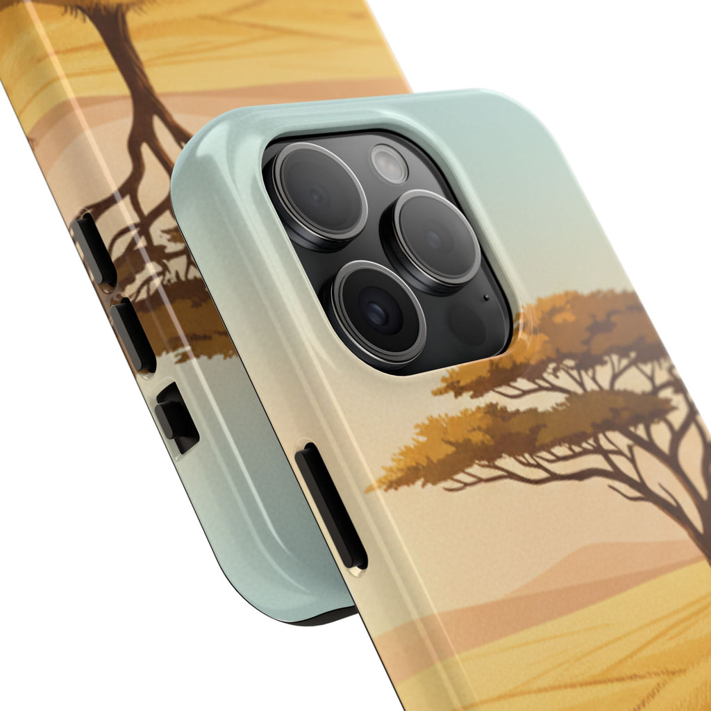 Safari Sunset Tough Phone Case — African Savanna Tree Design