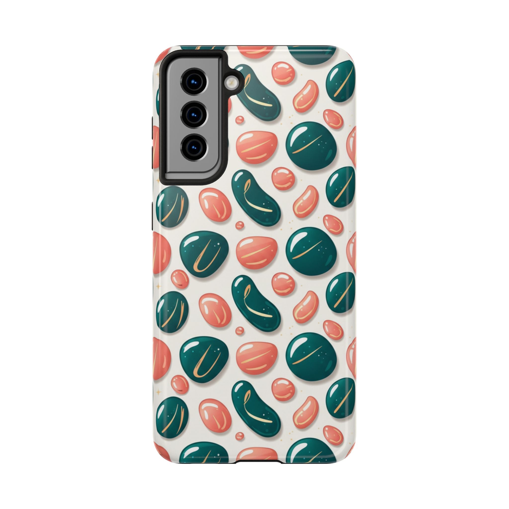 Abstract Pebble Pattern Tough Phone Case — Coral & Teal Protective Cover