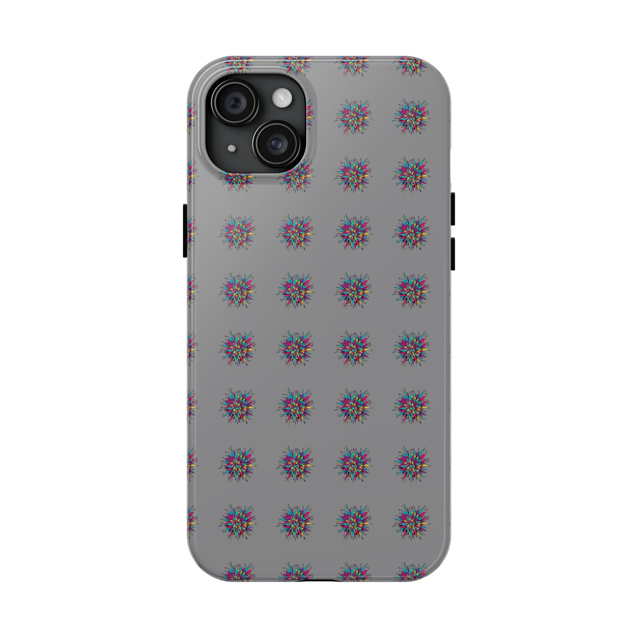 Tough Phone Case — Abstract Floral Burst Pattern on Gray (Protective Slim Fit)
