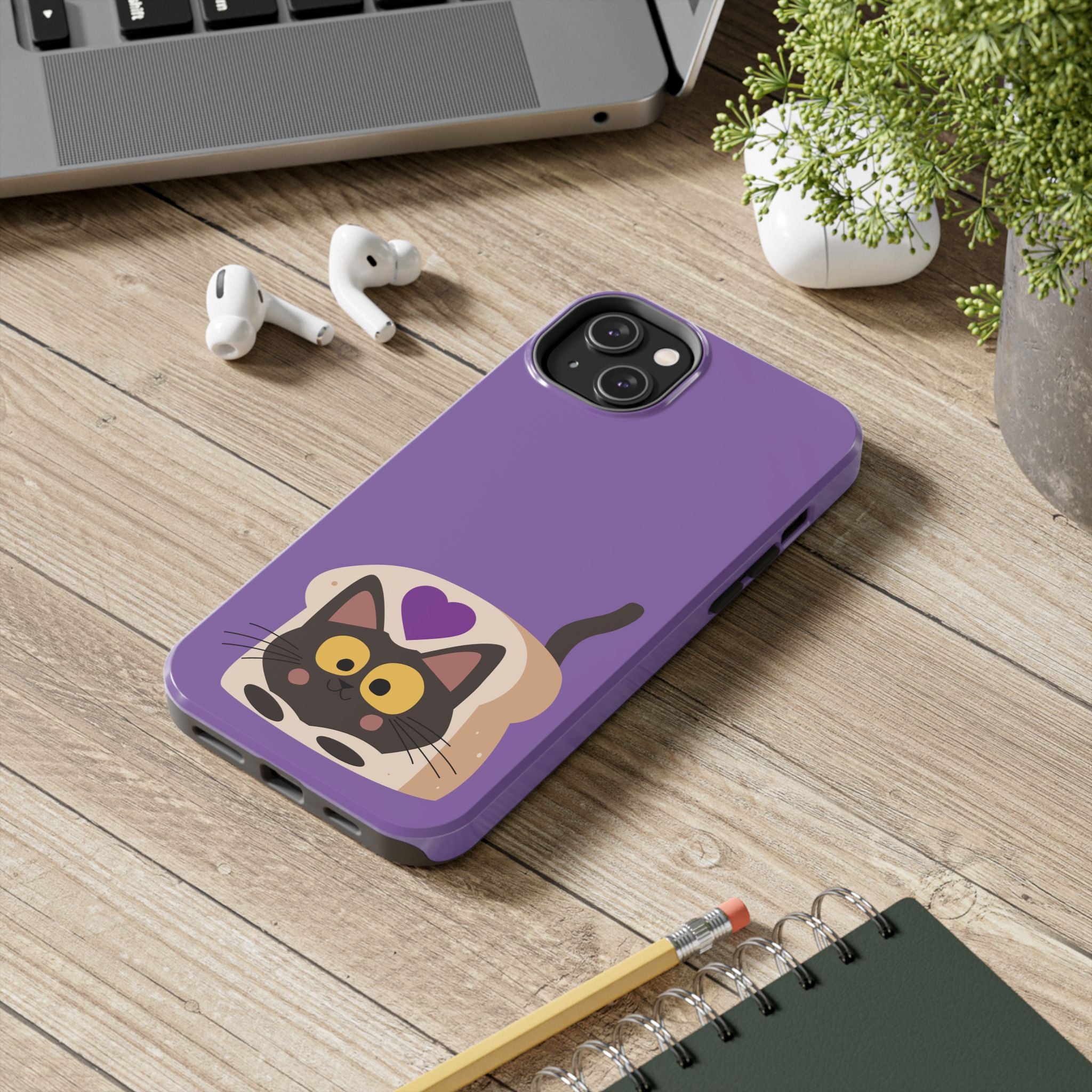 Purple Cute Cat-in-Bread Tough Phone Case — Cute Cat Heart Design