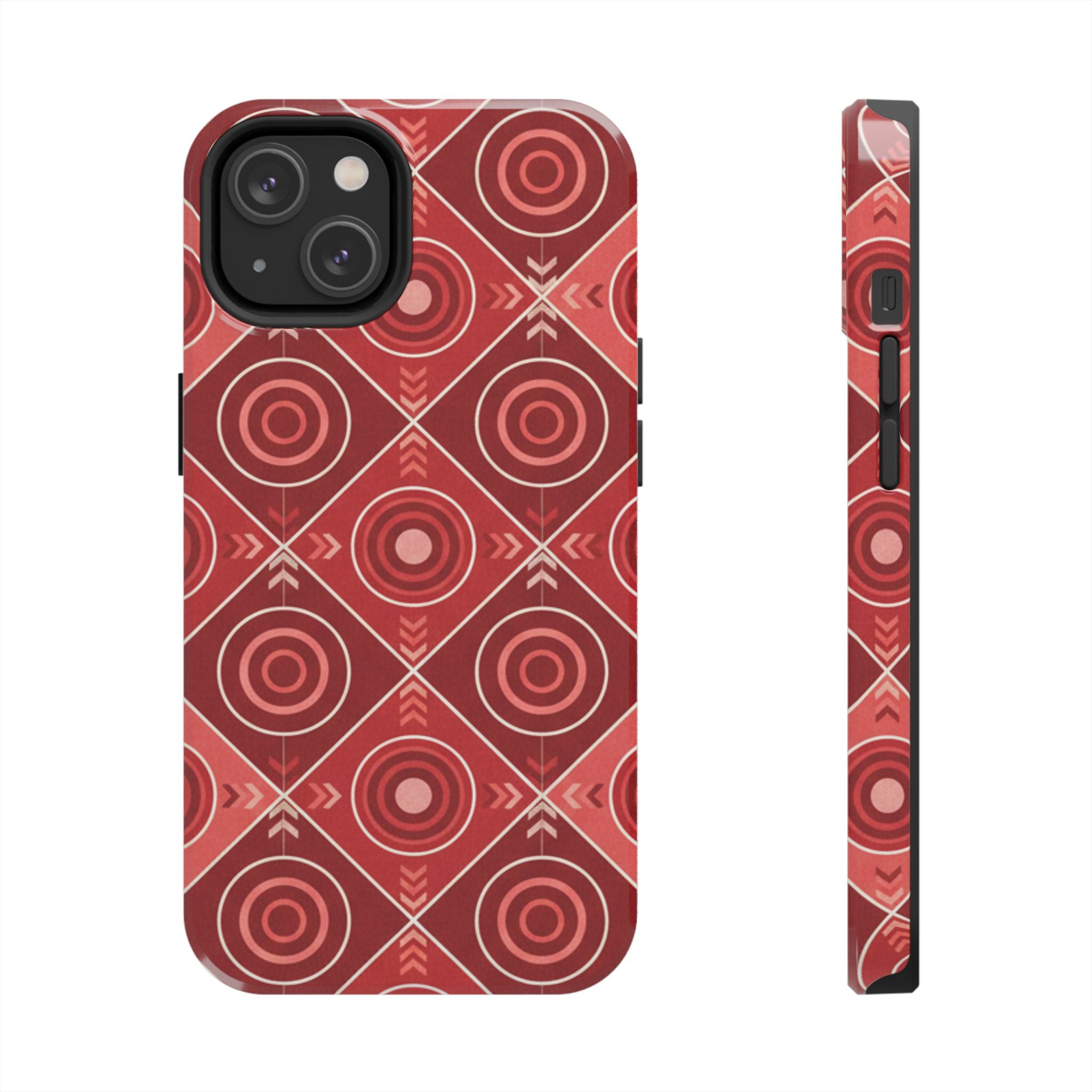 Red Geometric Target Pattern Tough Phone Case — Protective Abstract Retro Design