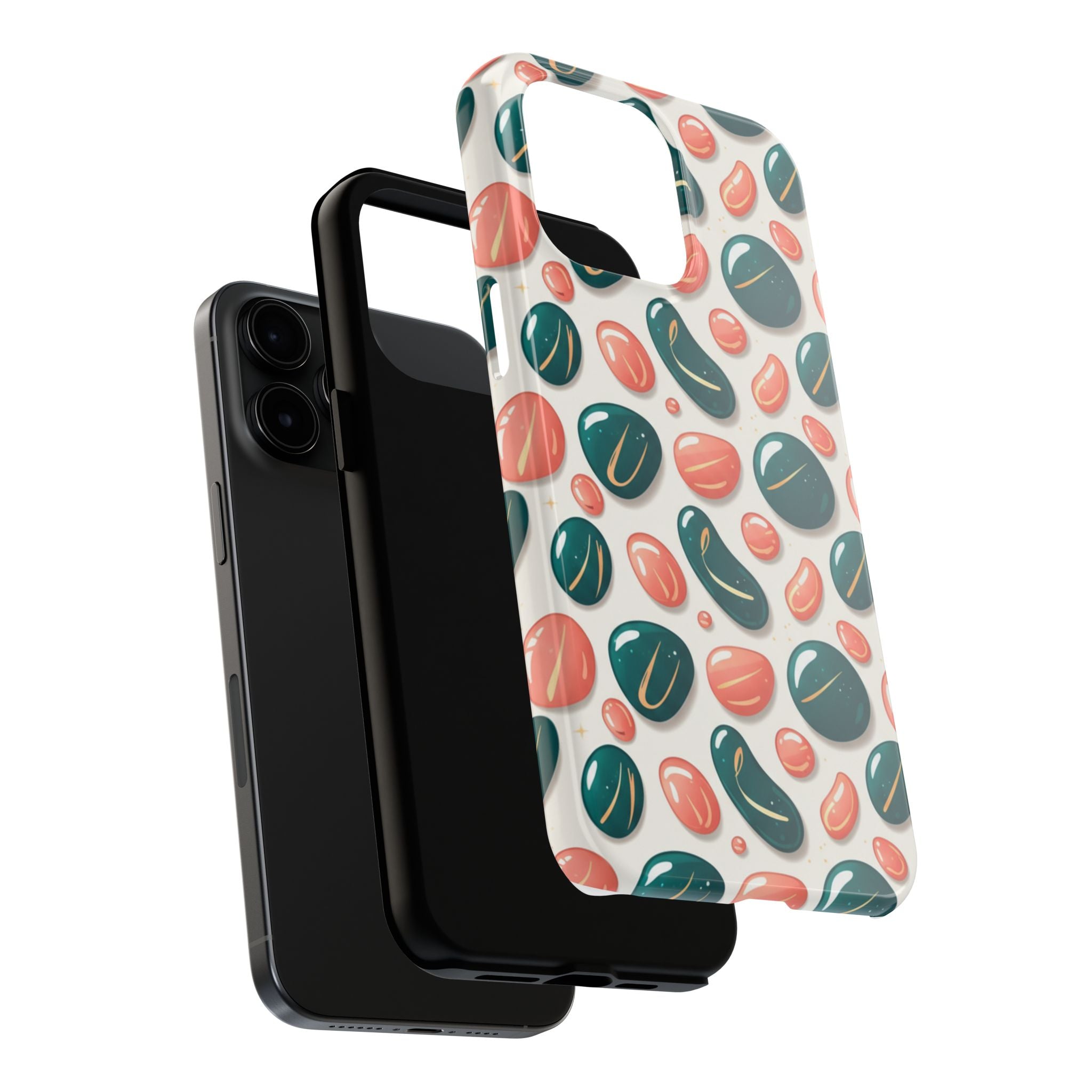 Abstract Pebble Pattern Tough Phone Case — Coral & Teal Protective Cover