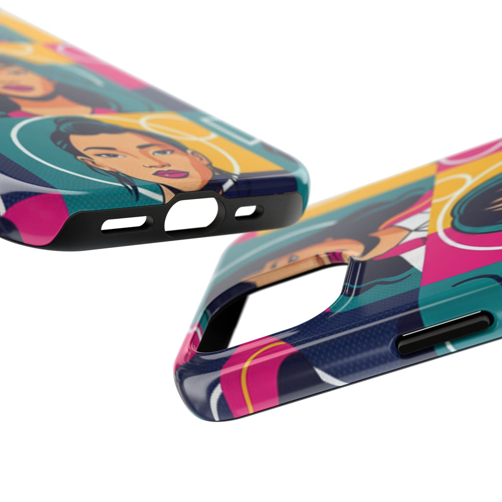 Bold Pop Art Faces Tough Phone Case — Colorful Retro Portrait Protective Cover