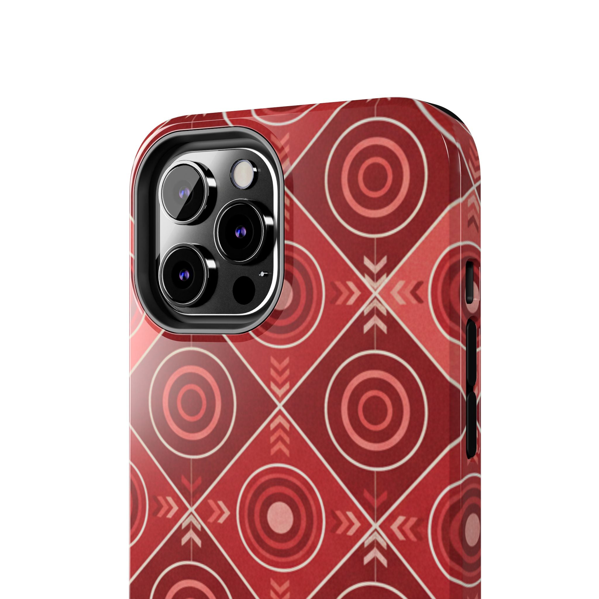 Red Geometric Target Pattern Tough Phone Case — Protective Abstract Retro Design
