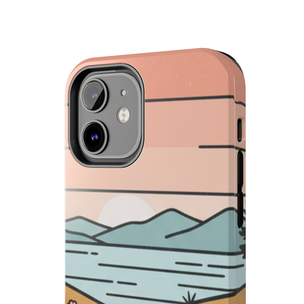 Scenic Path Tough Phone Case — Pastel Lake & Mountain Protective Cover