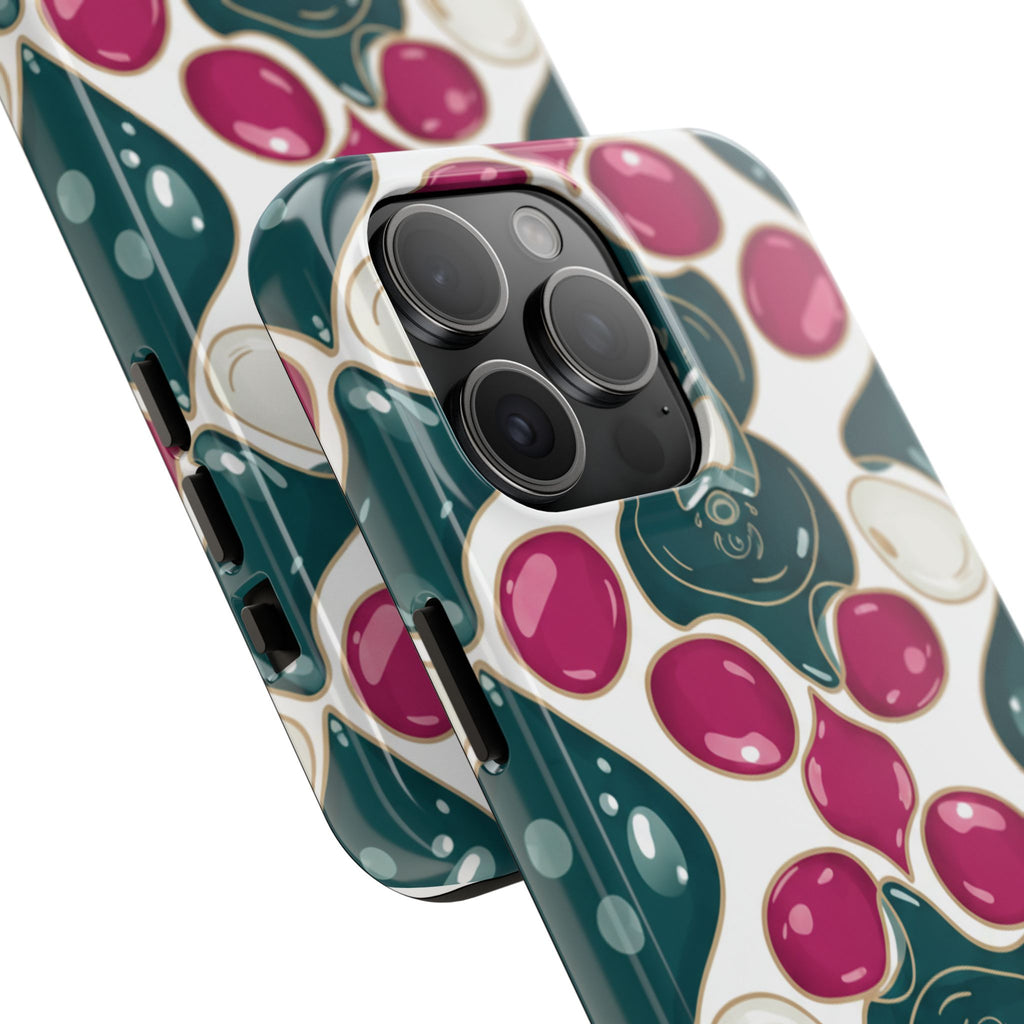 Floral Jewel Pattern Tough Phone Case — Teal & Fuchsia Protective Cover