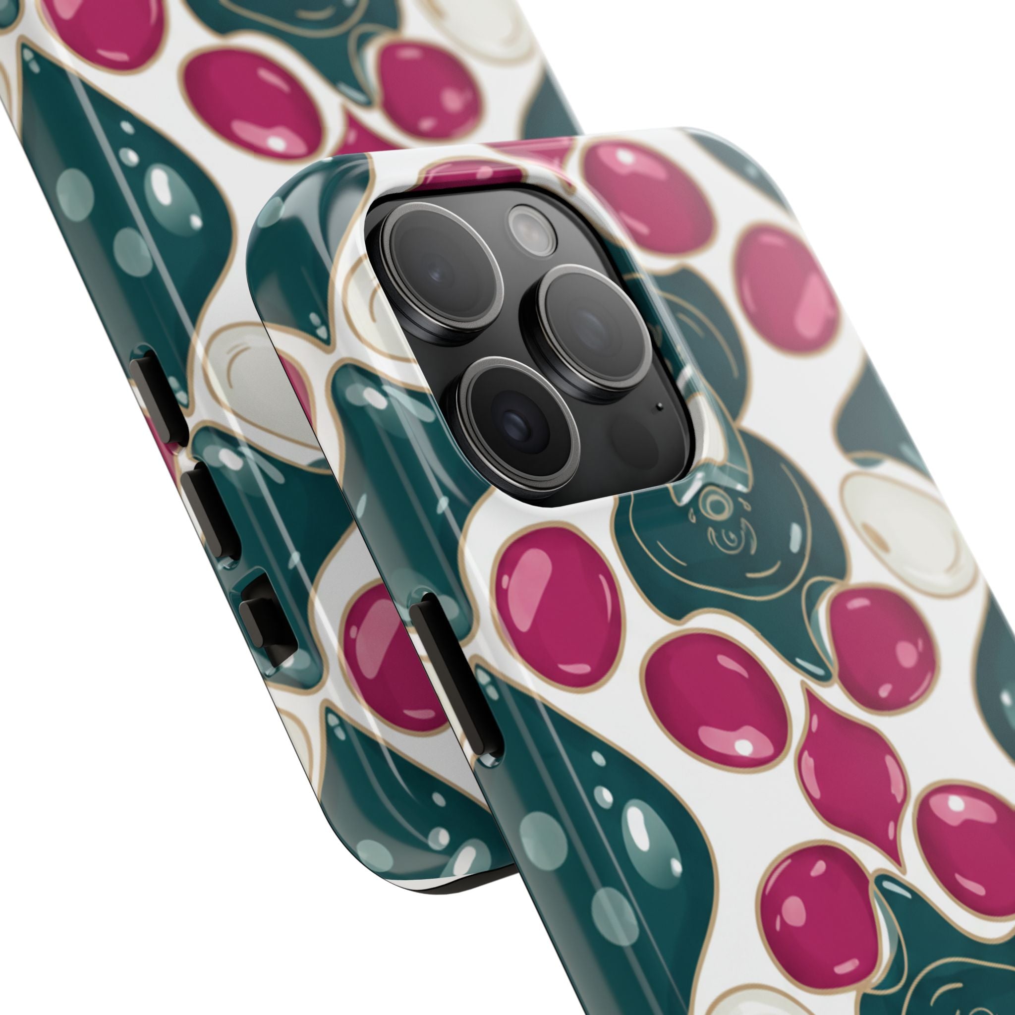Floral Jewel Pattern Tough Phone Case — Teal & Fuchsia Protective Cover