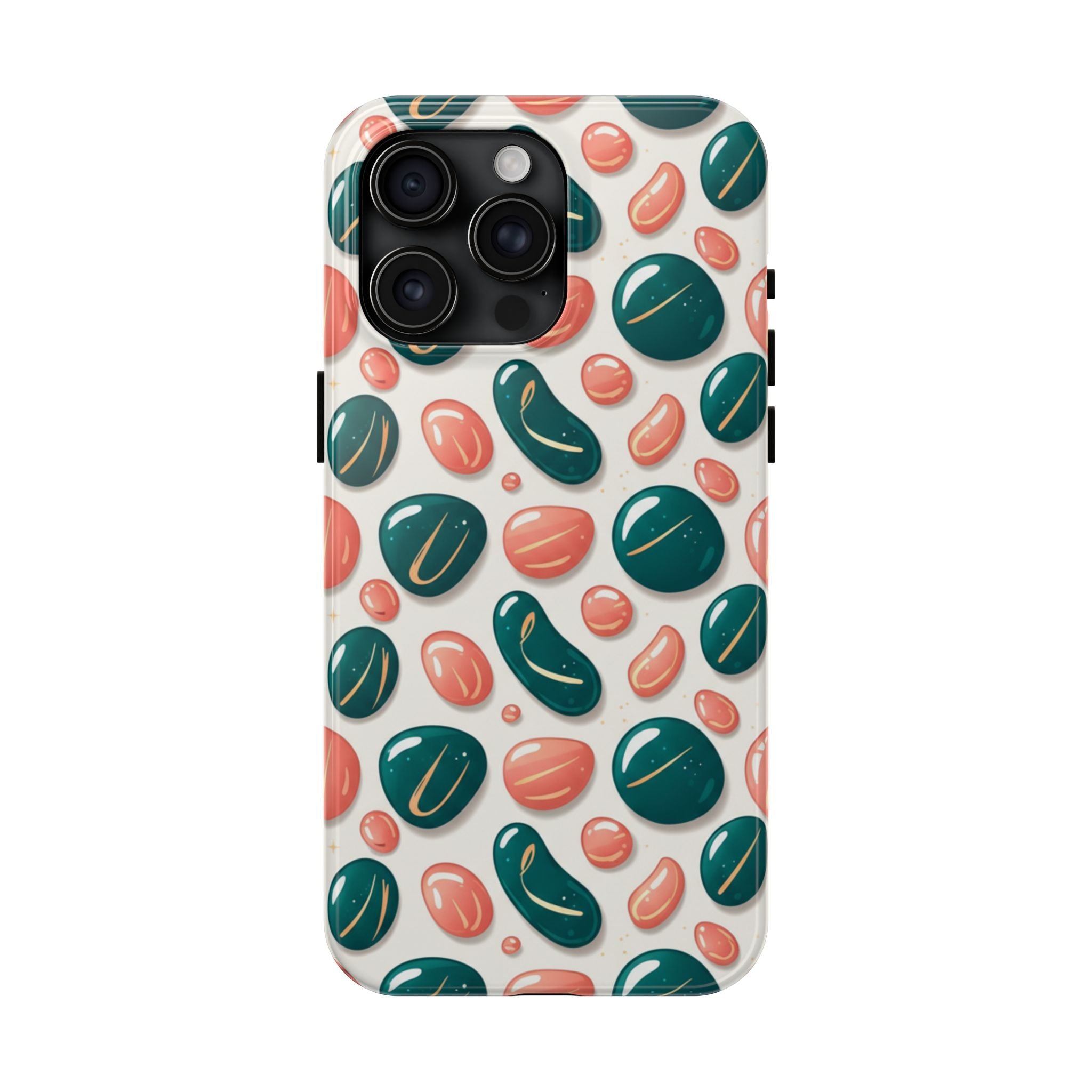 Abstract Pebble Pattern Tough Phone Case — Coral & Teal Protective Cover