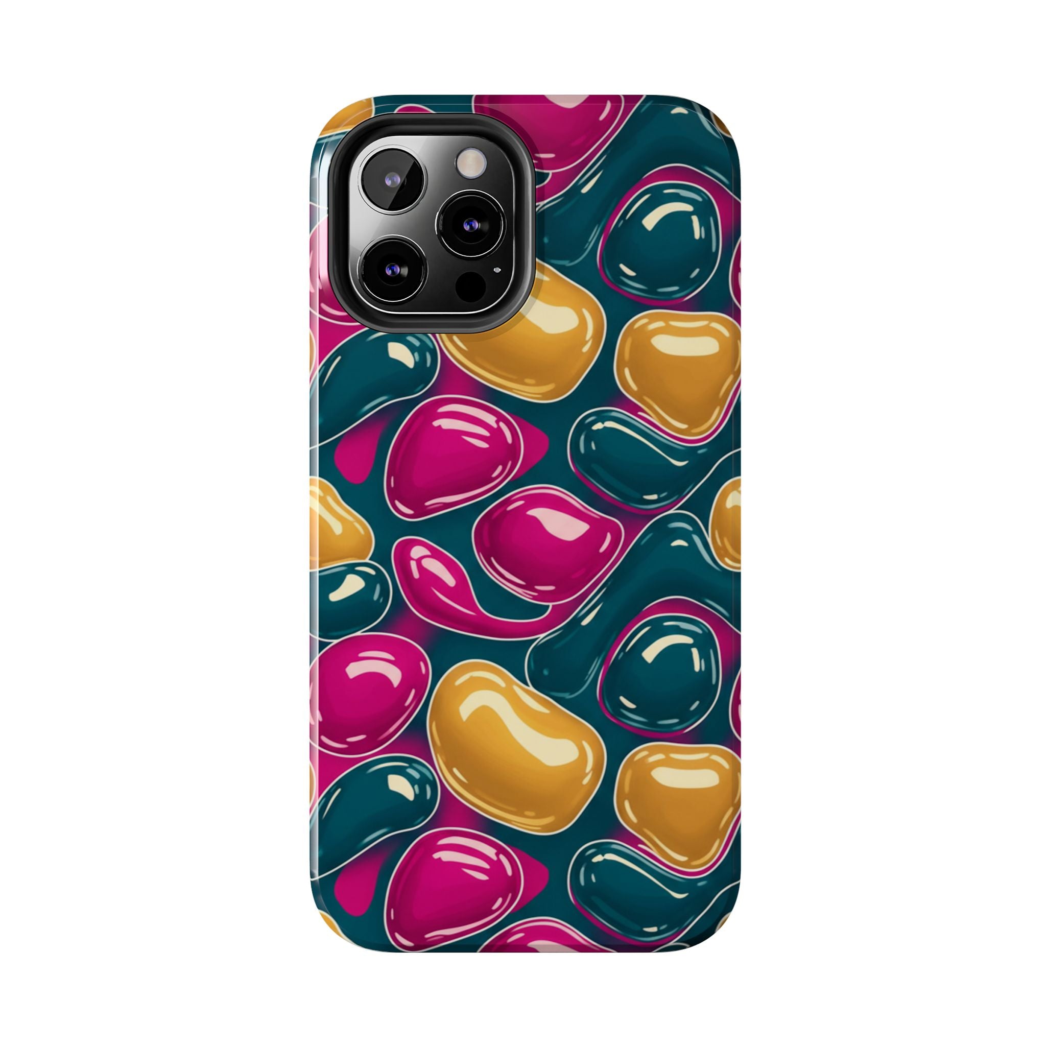 Abstract Colorful Blob Phone Case — Bold Teal, Magenta & Gold Protective Cover