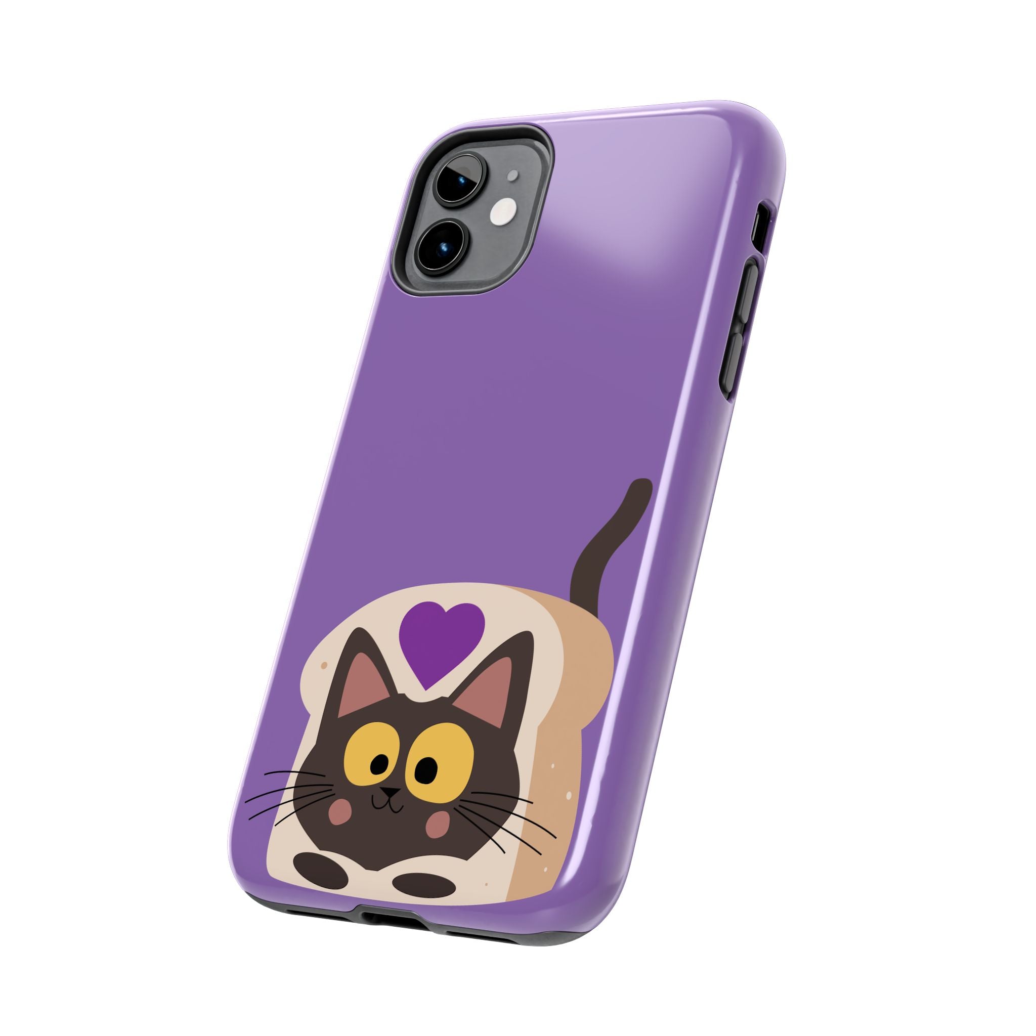 Purple Cute Cat-in-Bread Tough Phone Case — Cute Cat Heart Design