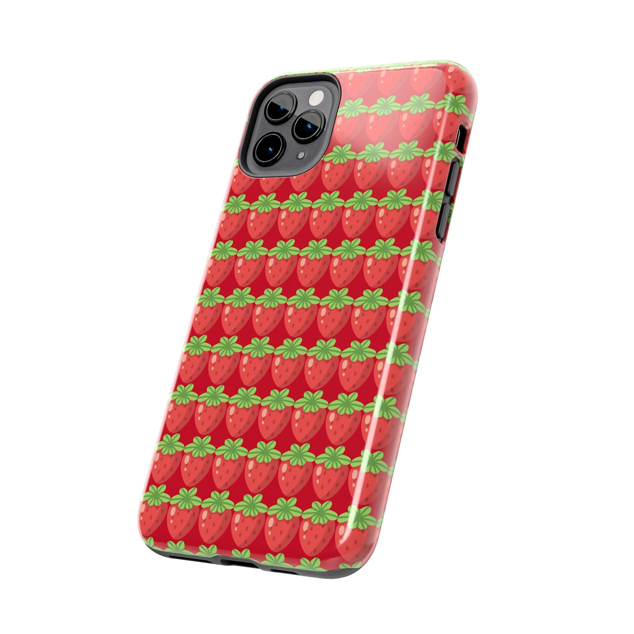 Strawberry Pattern Tough Phone Case — Cute Red Fruit Protective Cover