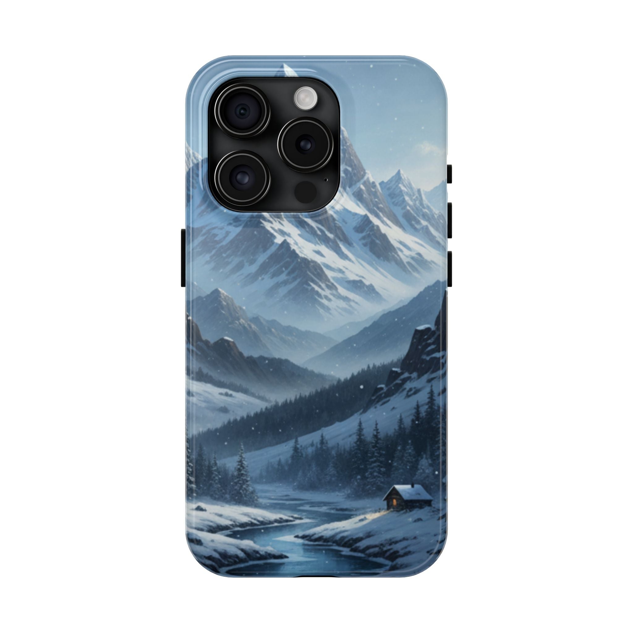 Tough Phone Case — Snowy Mountain Cabin Landscape Protective Phone Cover