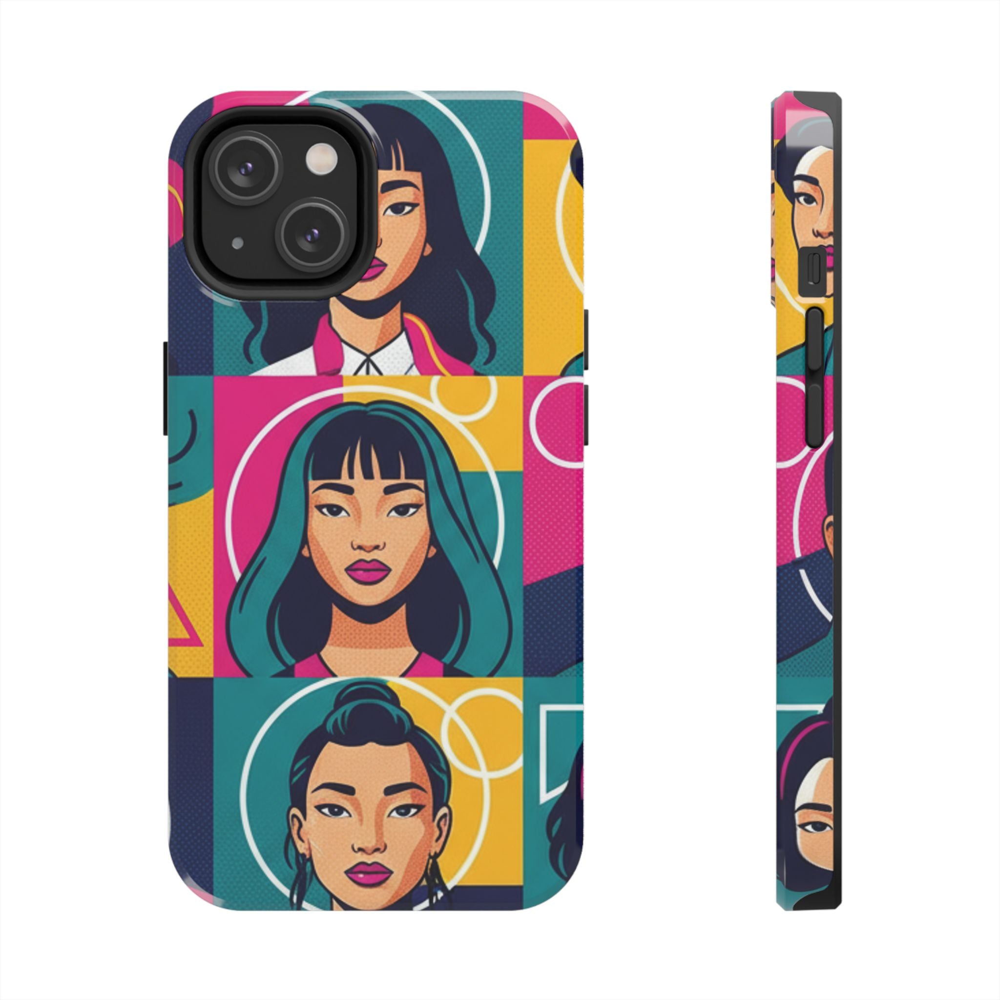 Bold Pop Art Faces Tough Phone Case — Colorful Retro Portrait Protective Cover