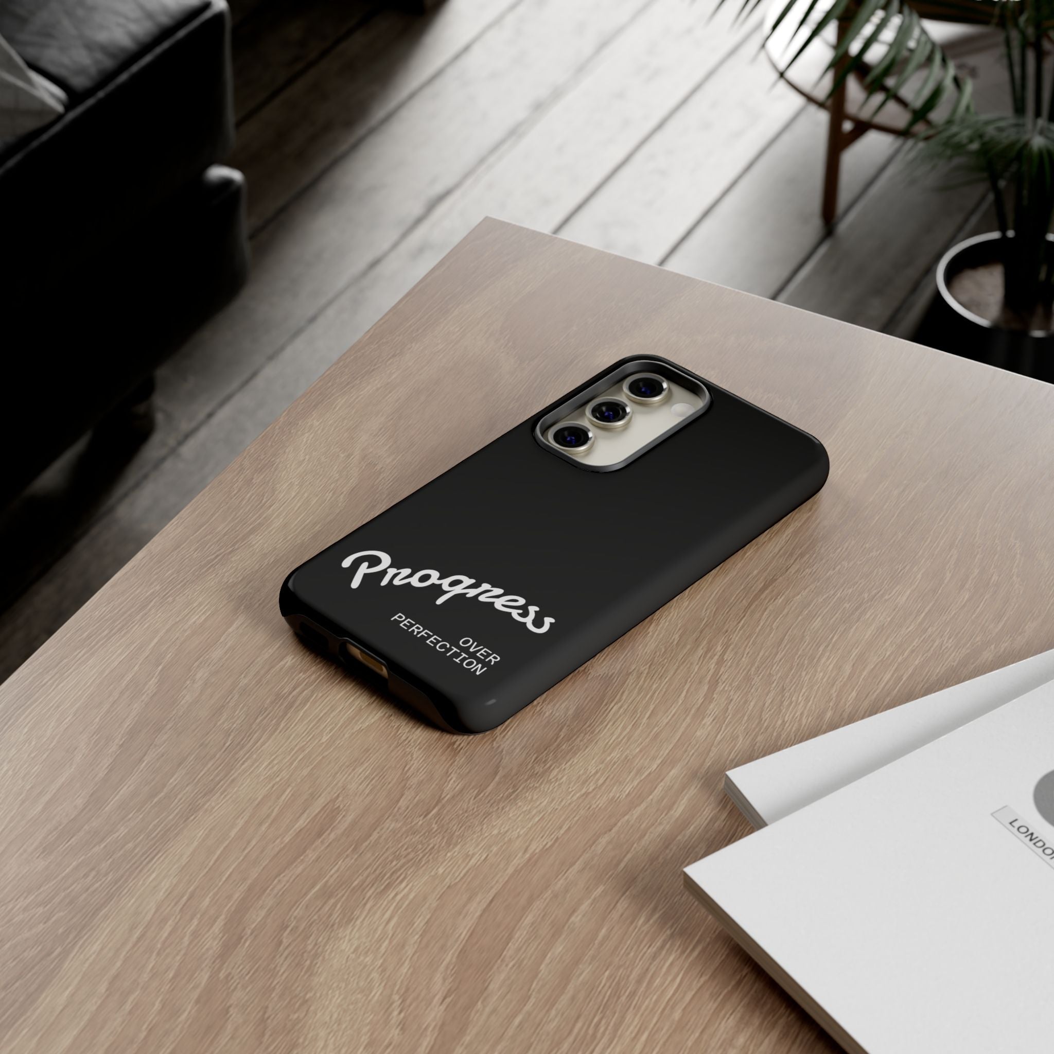 Phone Case - "Progress Over Perfection" Glossy Black Protective Cover