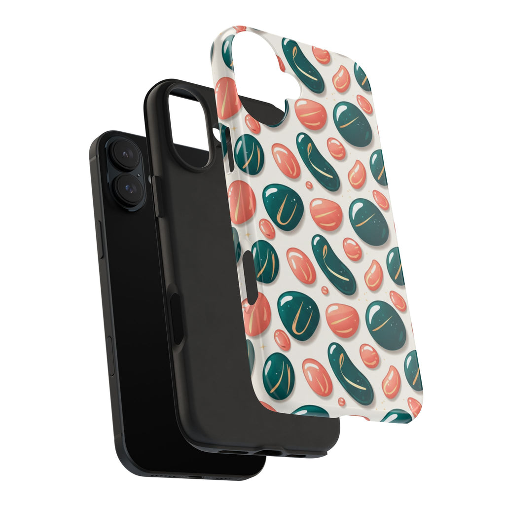 Abstract Pebble Pattern Tough Phone Case — Coral & Teal Protective Cover