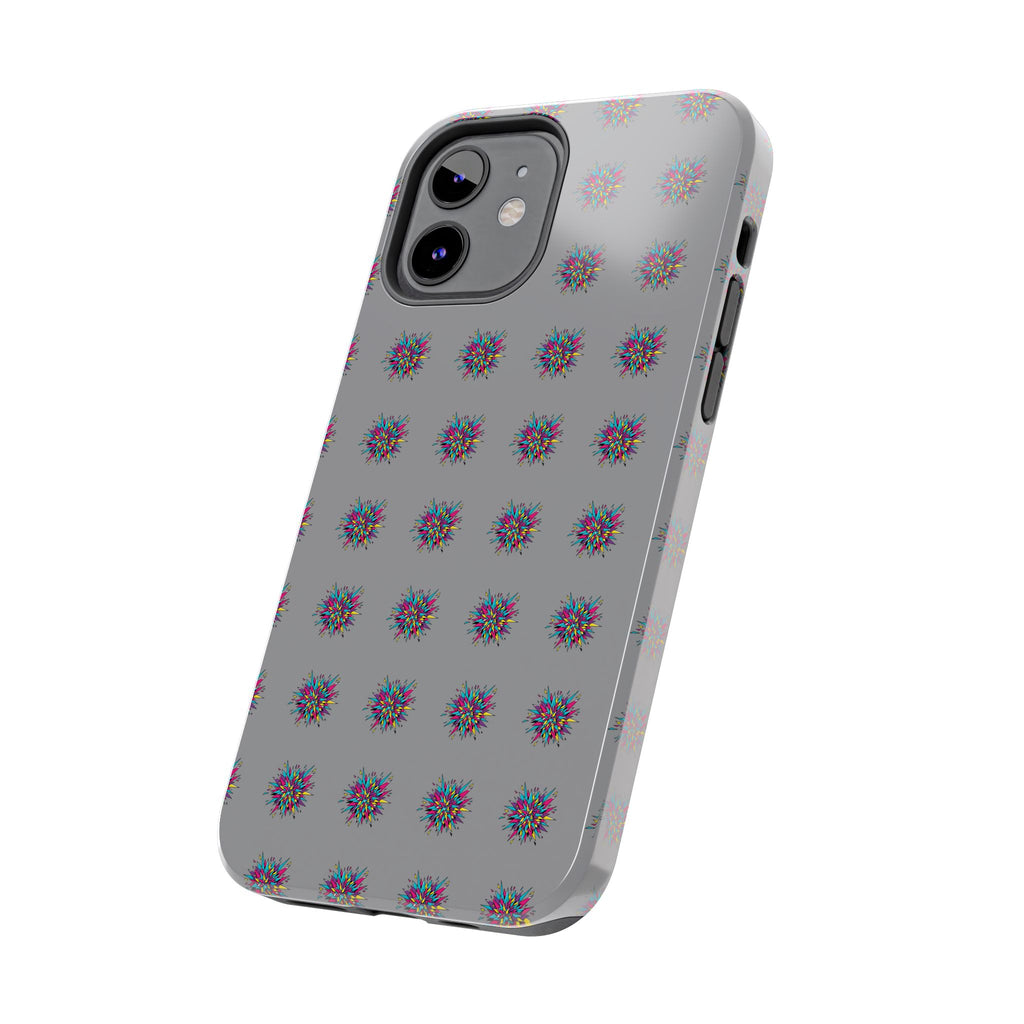 Tough Phone Case — Abstract Floral Burst Pattern on Gray (Protective Slim Fit)