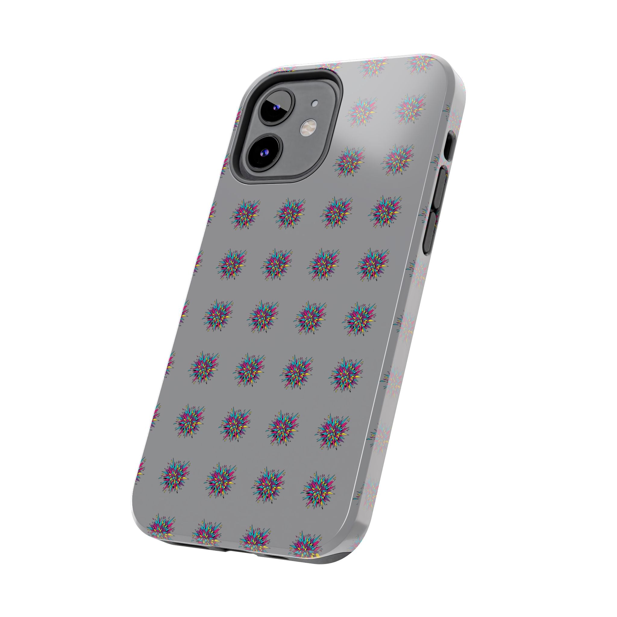 Tough Phone Case — Abstract Floral Burst Pattern on Gray (Protective Slim Fit)