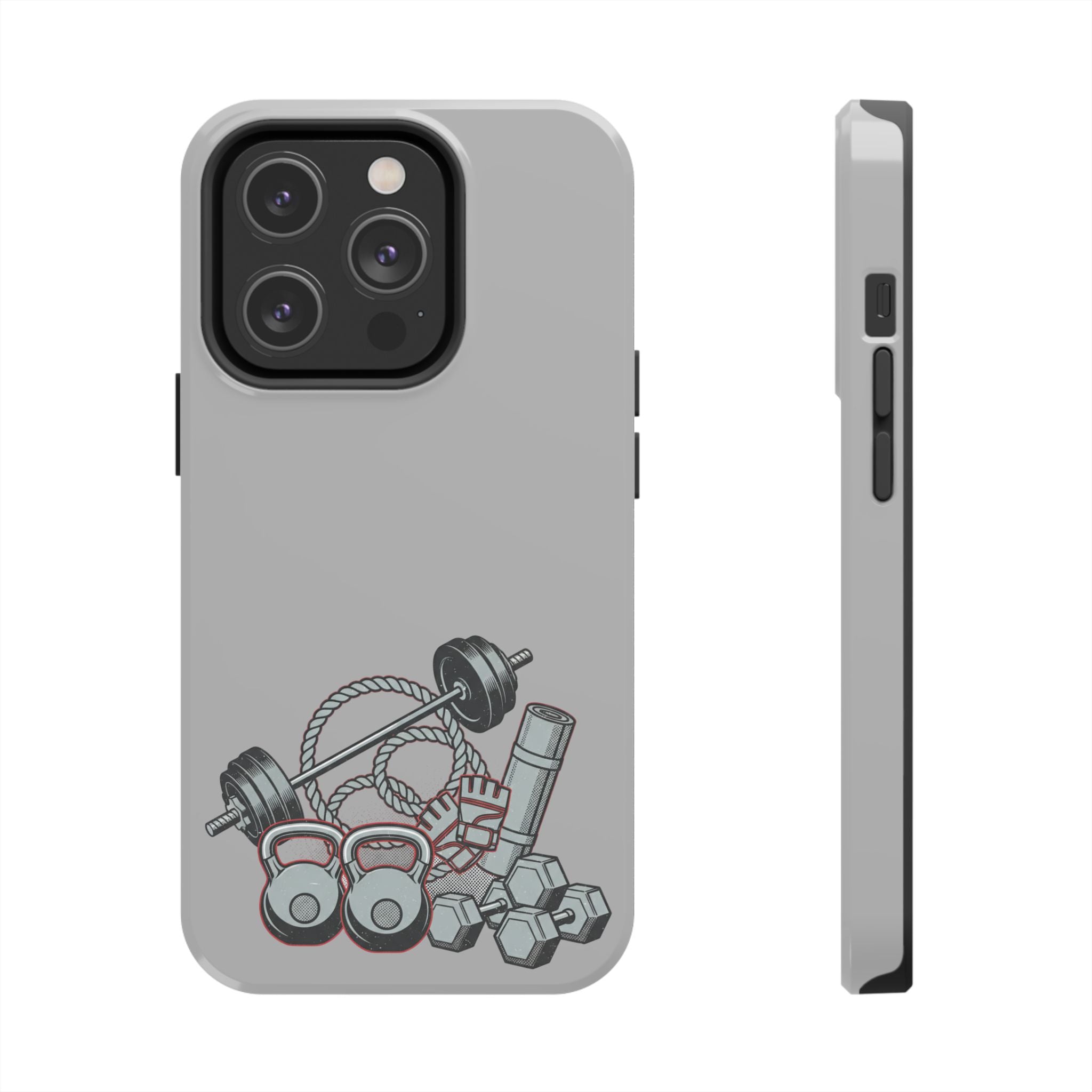 Fitness Gear Tough Phone Case — Dumbbells, Kettlebells & Jump Rope Design