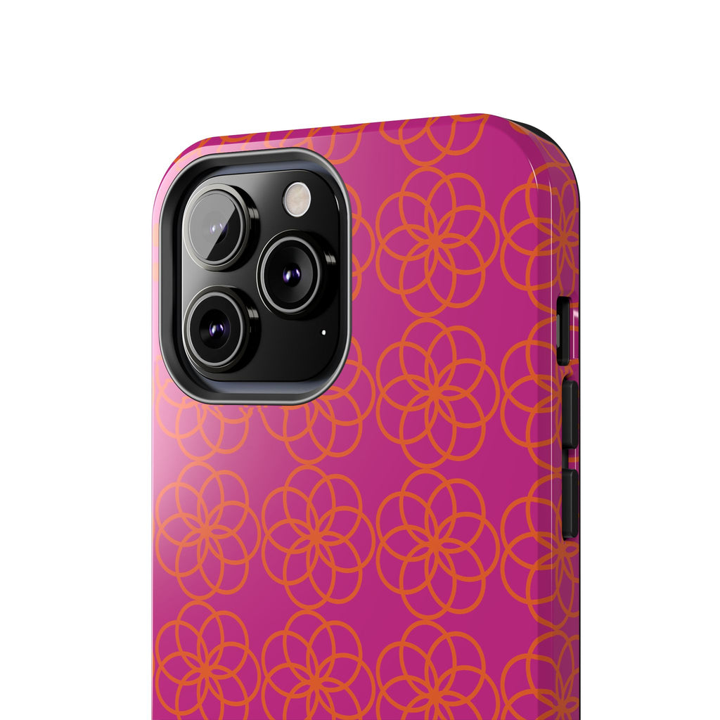 Floral Geometric Tough Phone Case — Pink & Orange Patterned Protective Cover